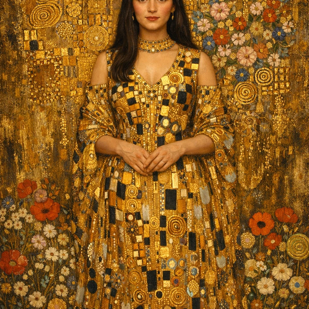 Муза в стиле 'Поцелуя' Климта — GPT Image 1.5 промт
