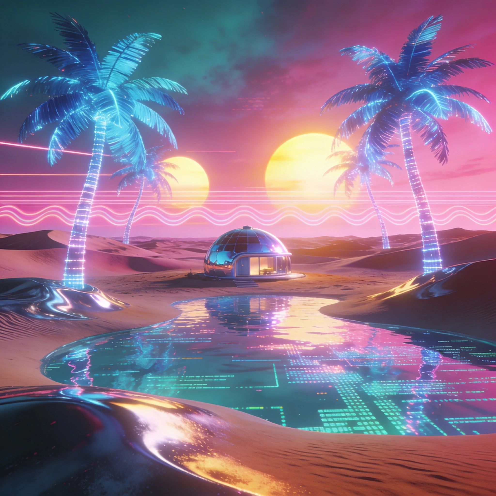 Оазис в кибер-пустыне — Seedream 4.5 промт