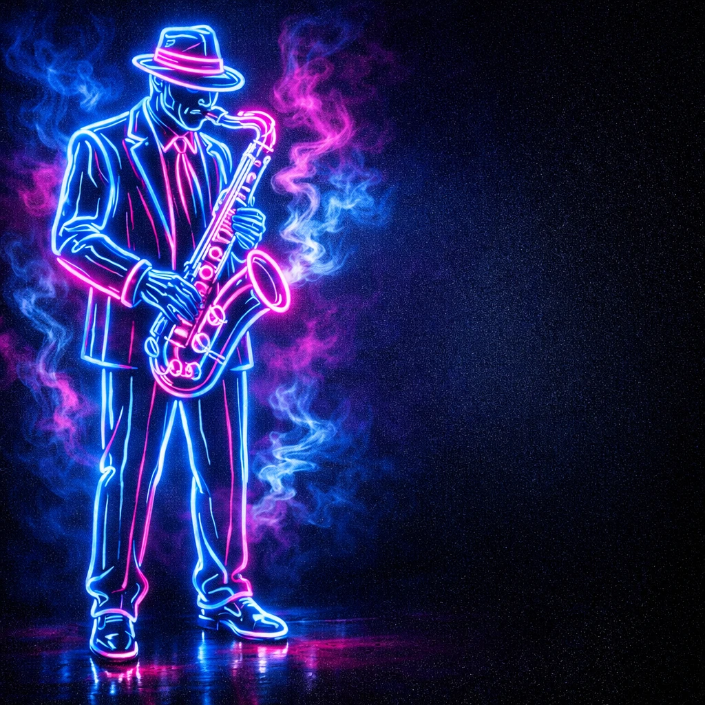 Обложка альбома «Неоновый джаз» — GPT Image 1.5 промт