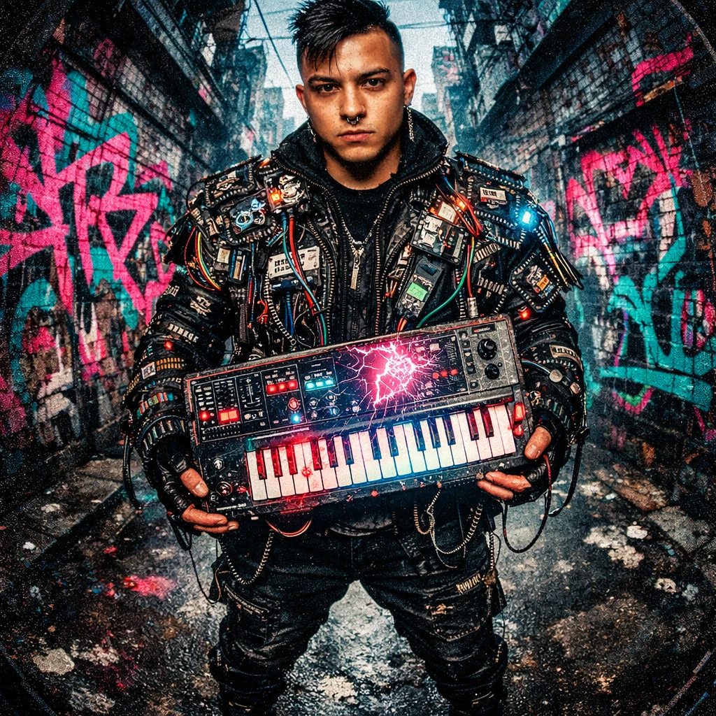 Обложка альбома в стиле «Synth-Punk 2050» — GPT Image 1.5 промт