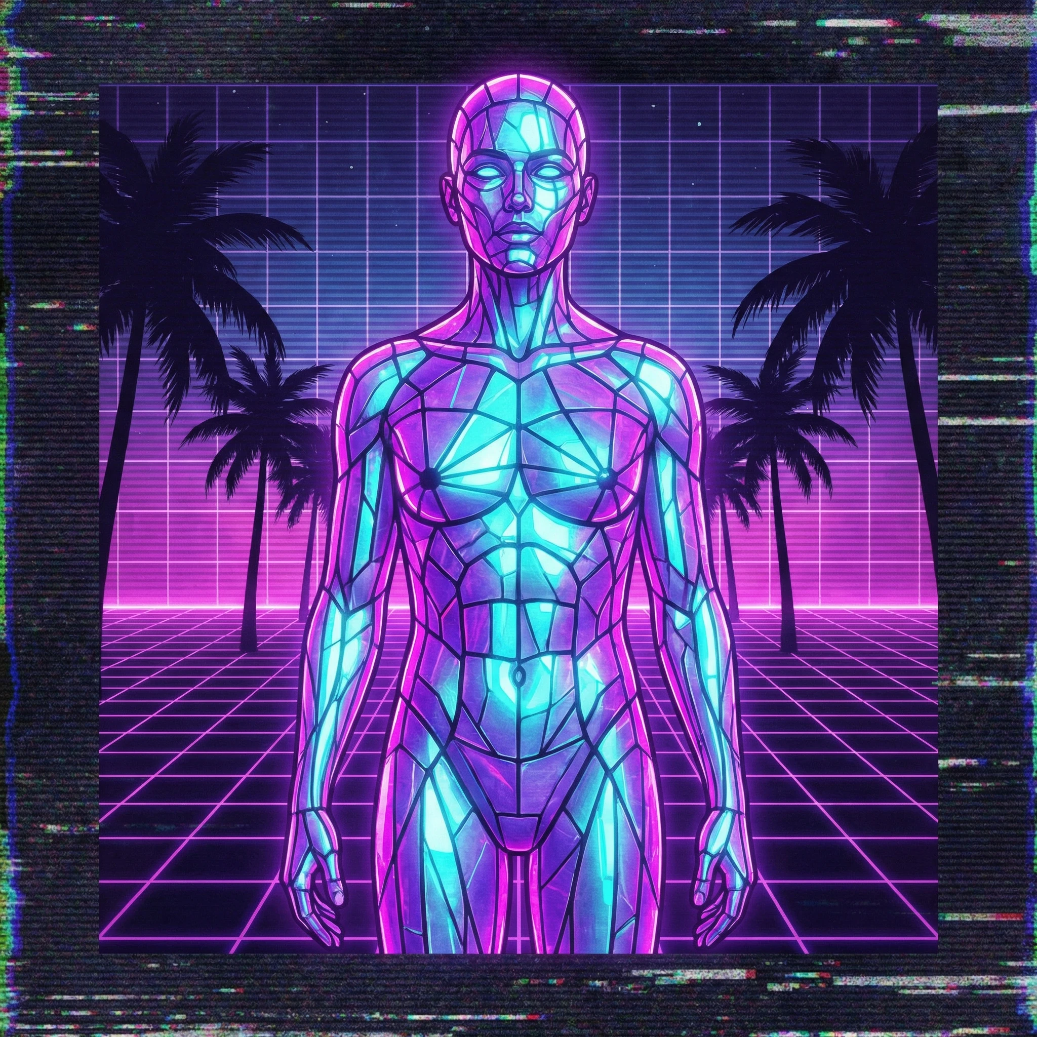 Обложка альбома в стиле «Synthwave-мозаика» — Nano Banana Pro промт