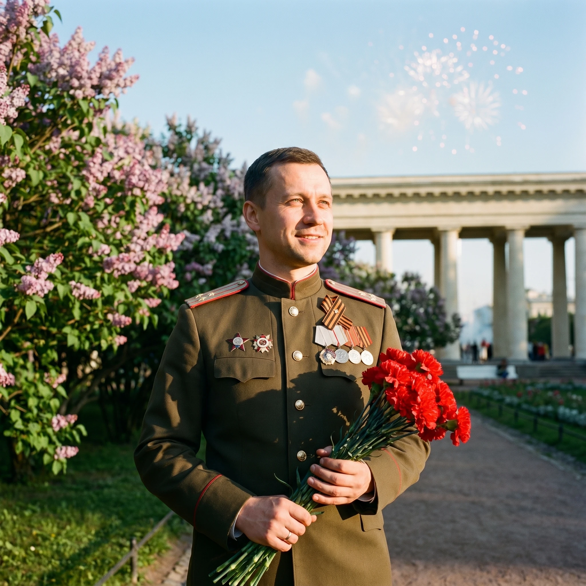 Офицер в победном саду — Nano Banana Pro промт