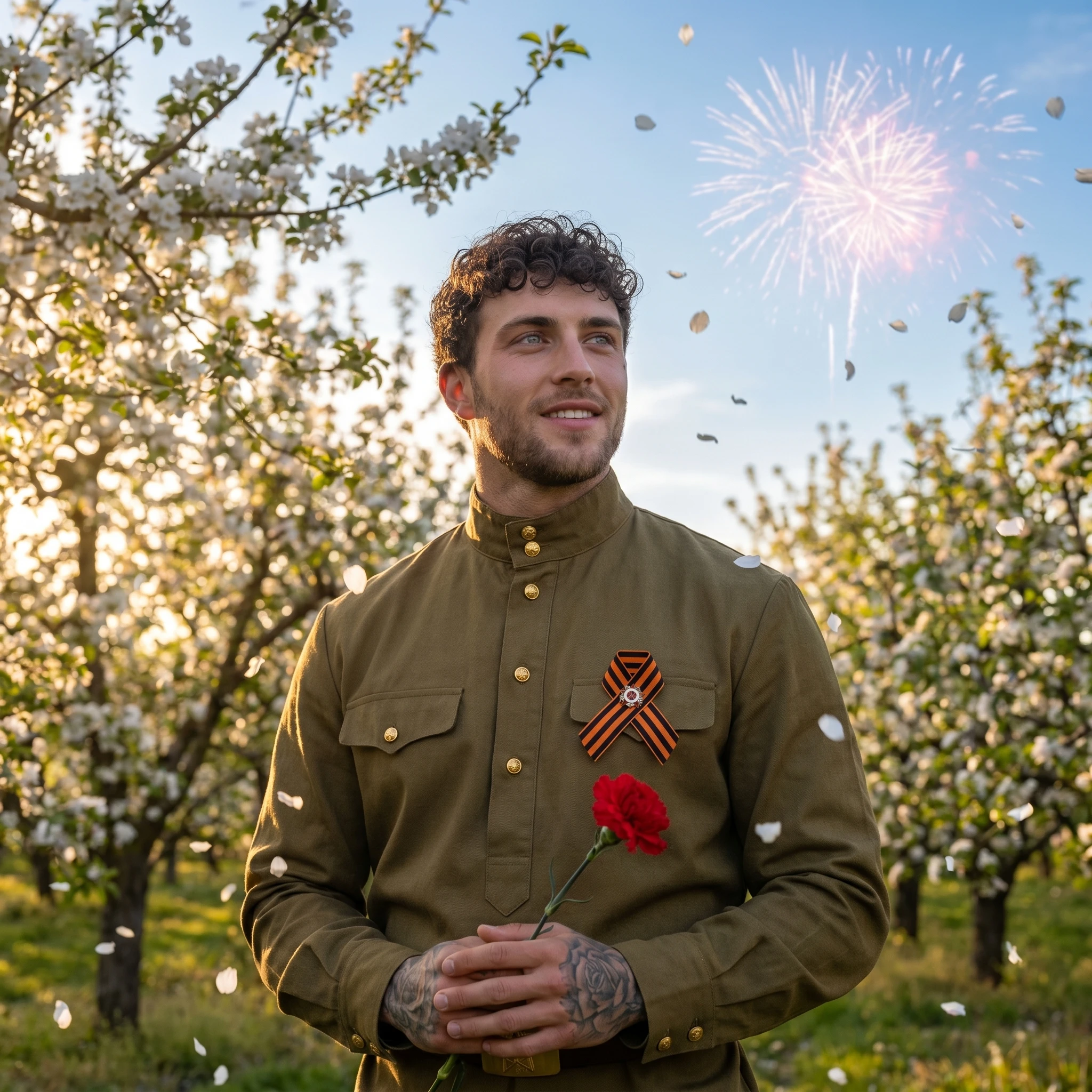 Офицер в праздничном саду — Nano Banana Pro промт