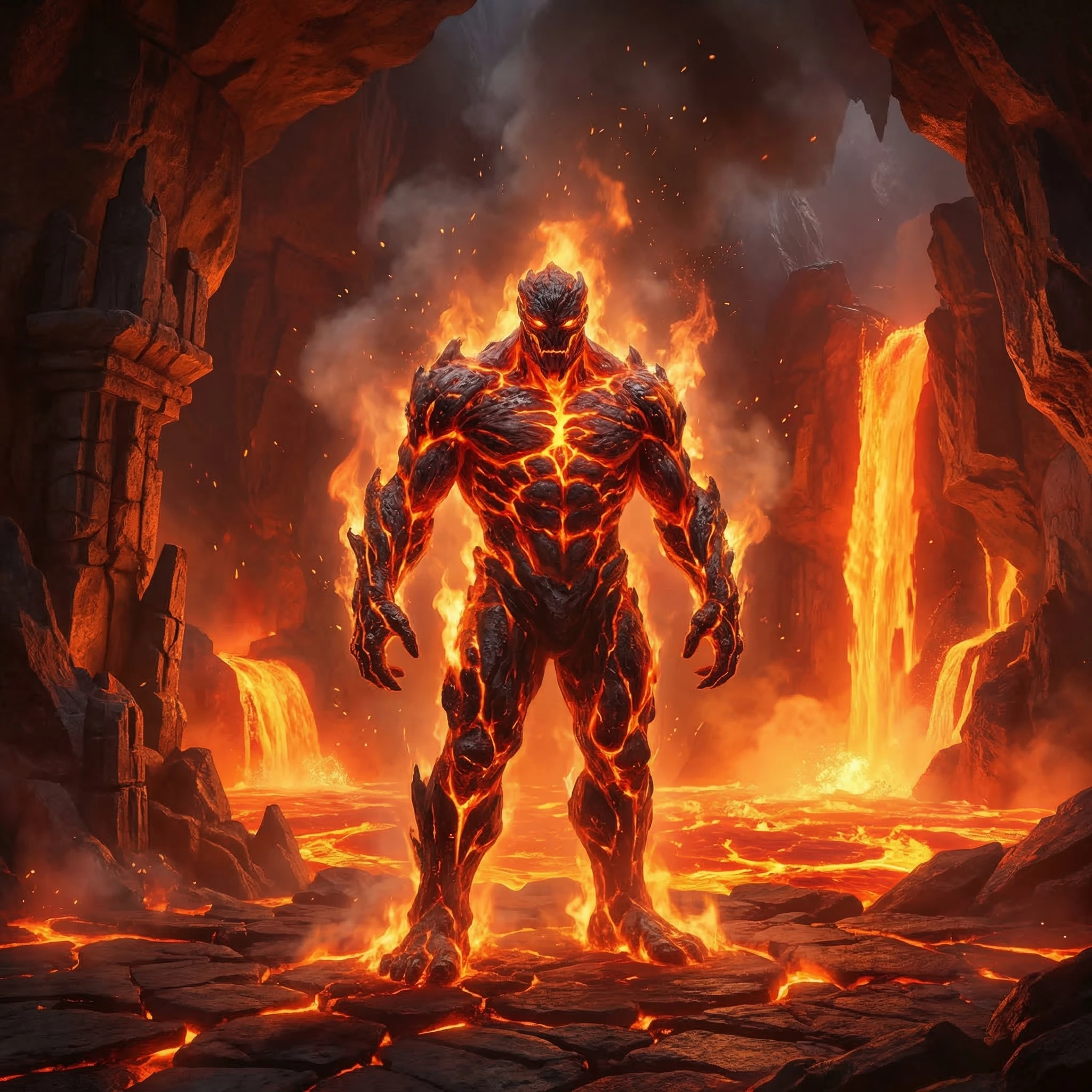 Огненный элементаль в вулкане — Nano Banana Pro промт