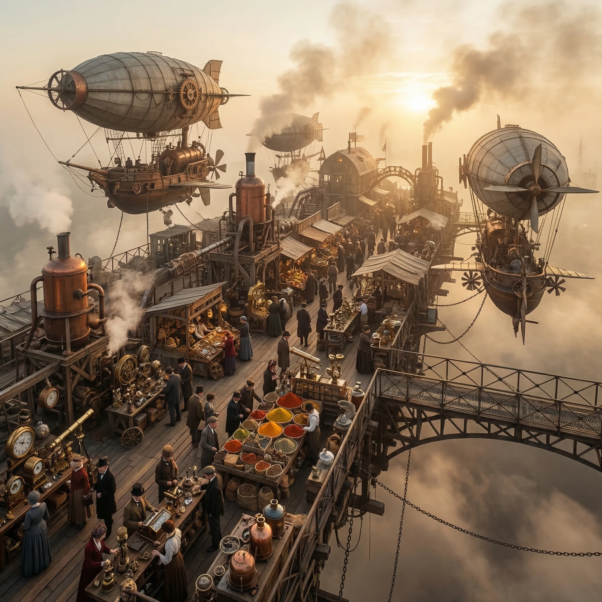 Паровой город: Небесный базар — Nano Banana Pro промт