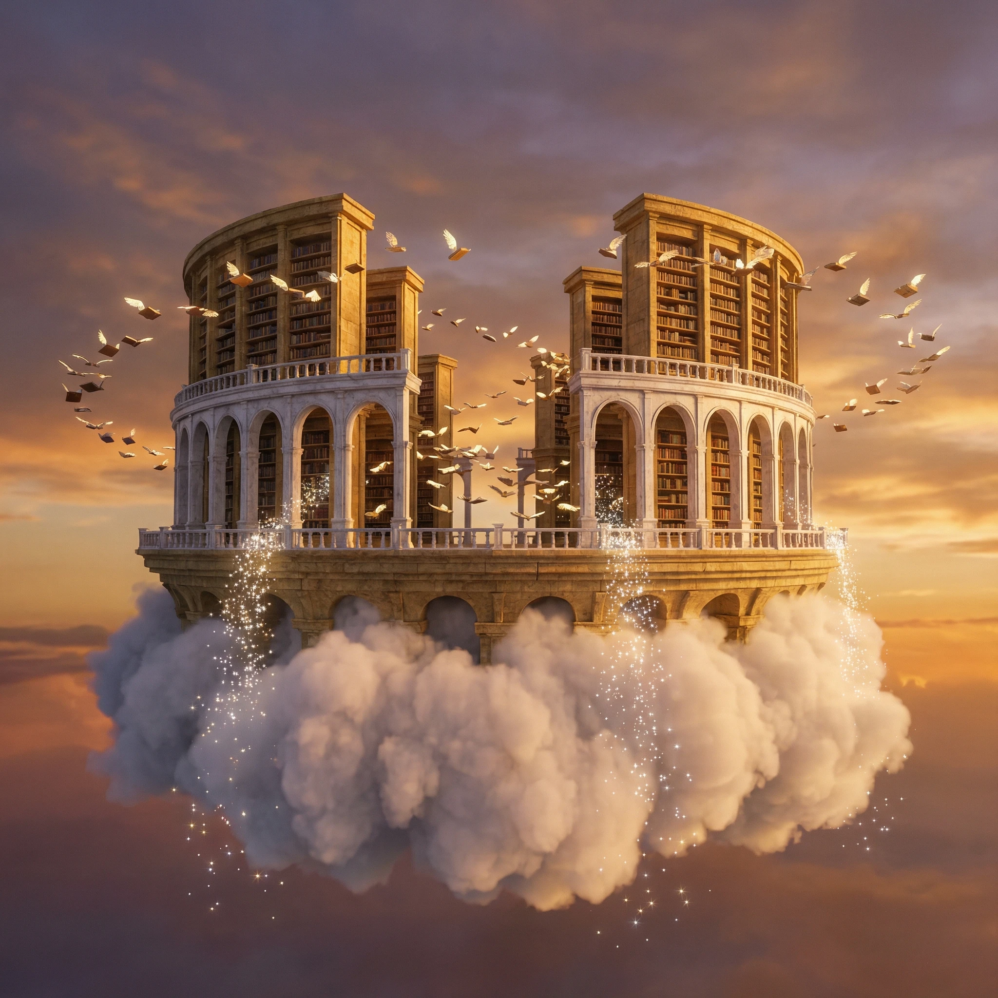 Парящая библиотека в небесах — Nano Banana Pro промт