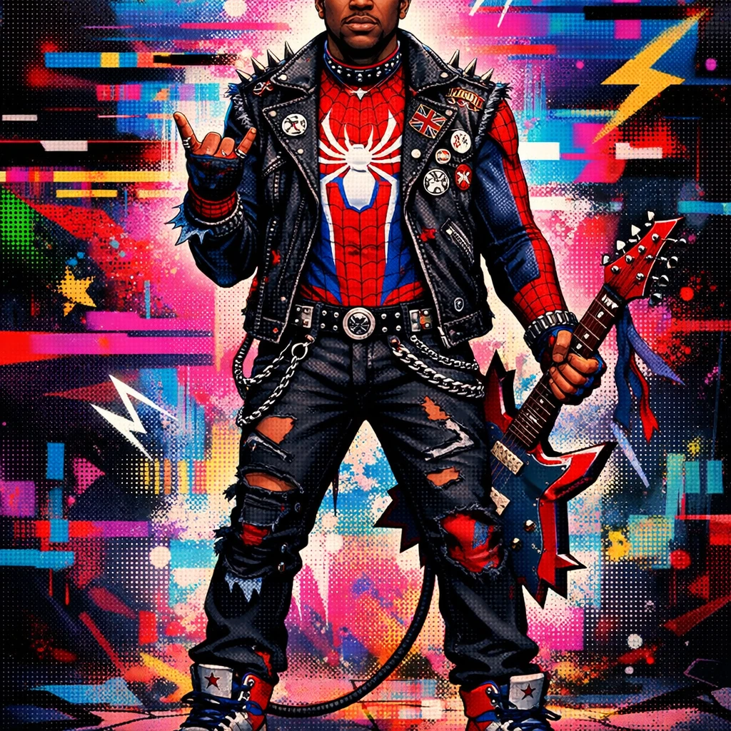 Персонаж мультфильма «Человек-паук: Через вселенные» — GPT Image 1.5 промт