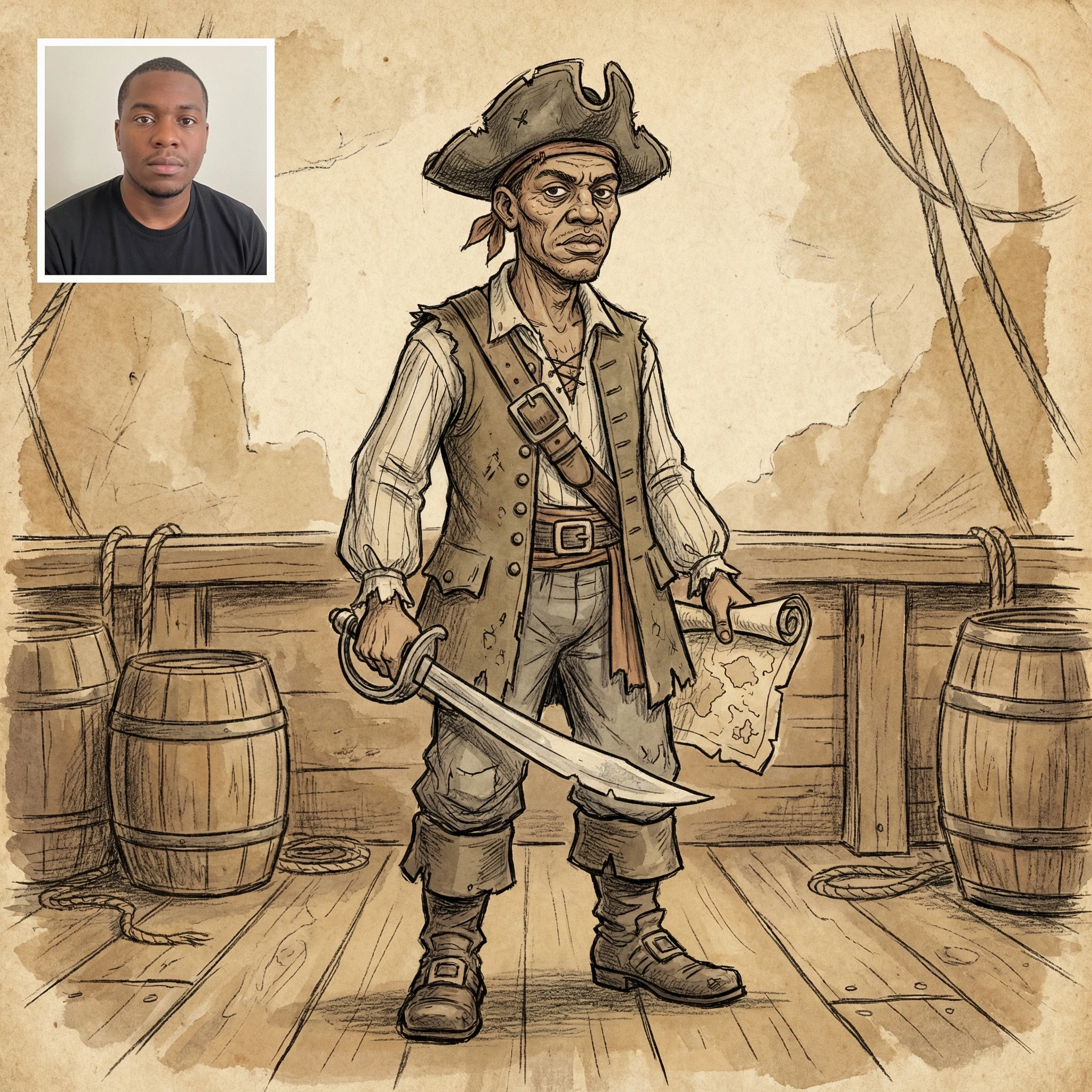 Персонаж мультфильма «Остров Сокровищ» — Nano Banana Pro промт