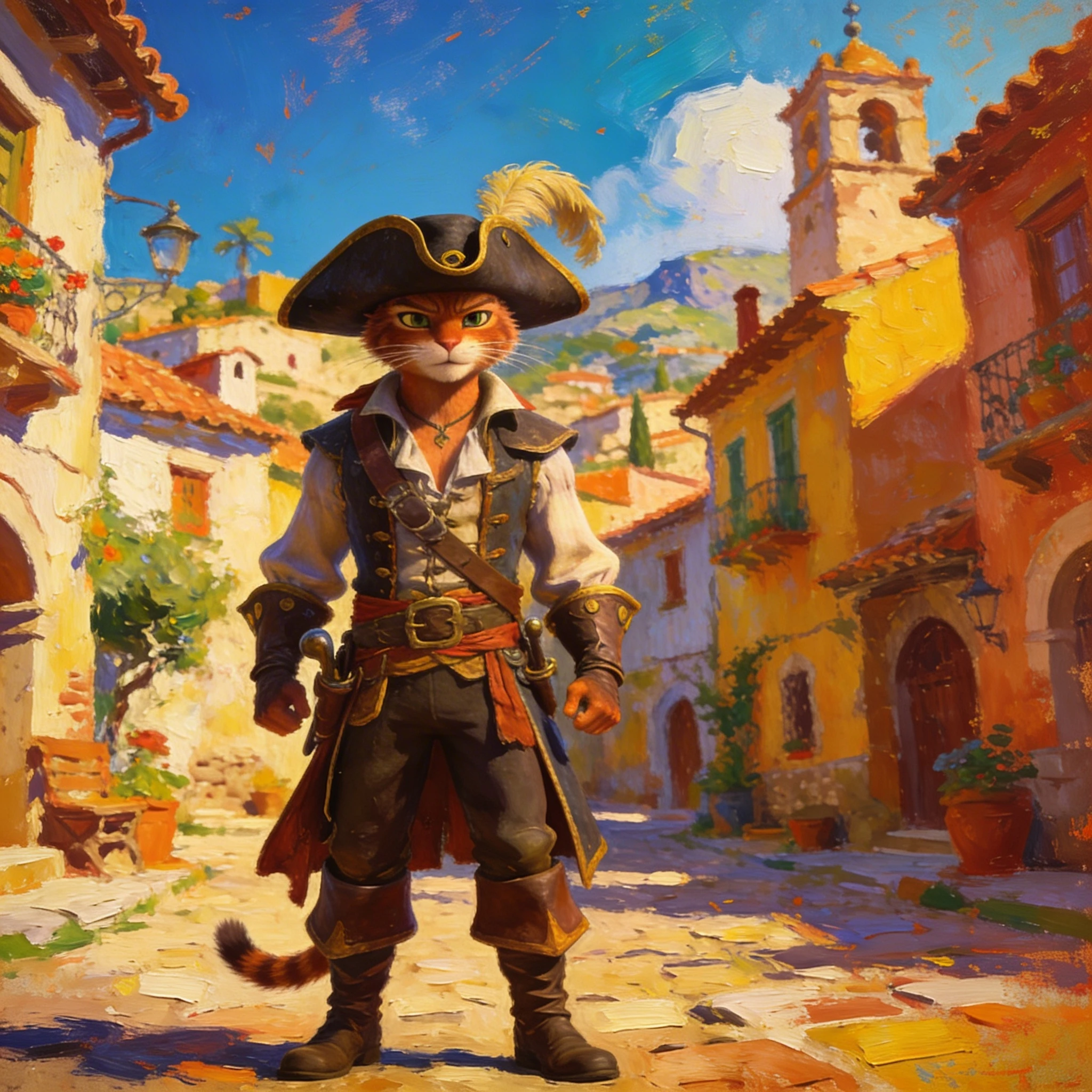 Персонаж в стиле мультфильма «Кот в сапогах» — Seedream 4.5 промт