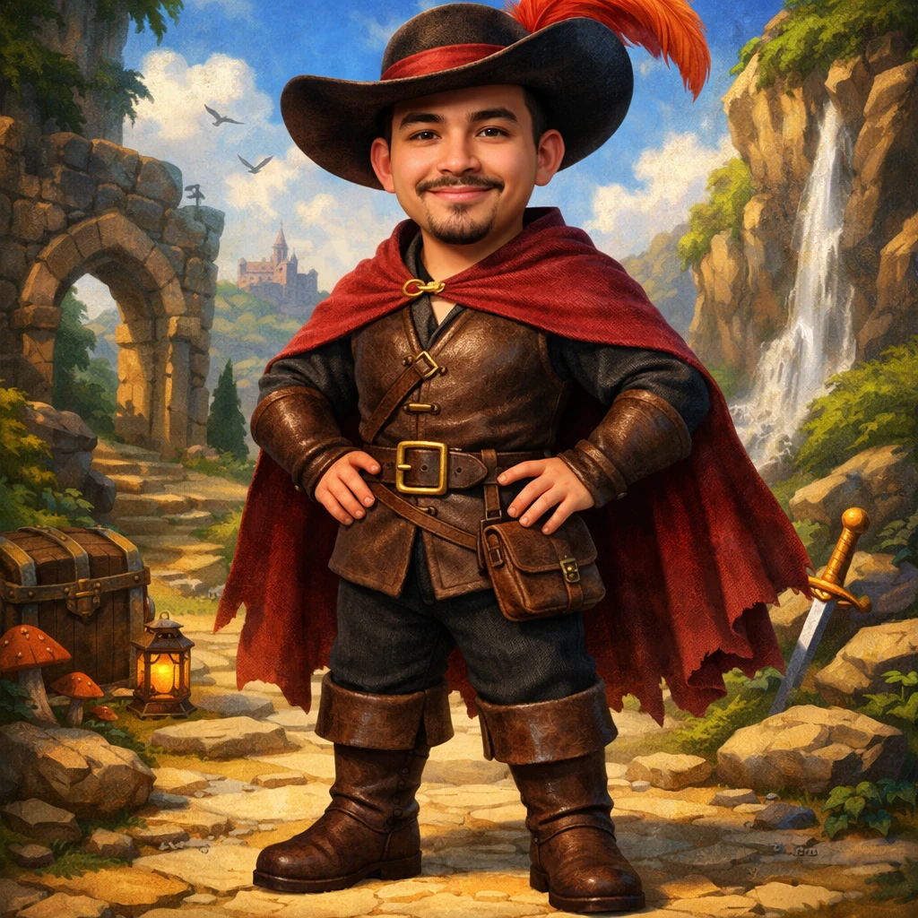 Персонаж в стиле мультфильма 'Кот в сапогах' — GPT Image 1.5 промт