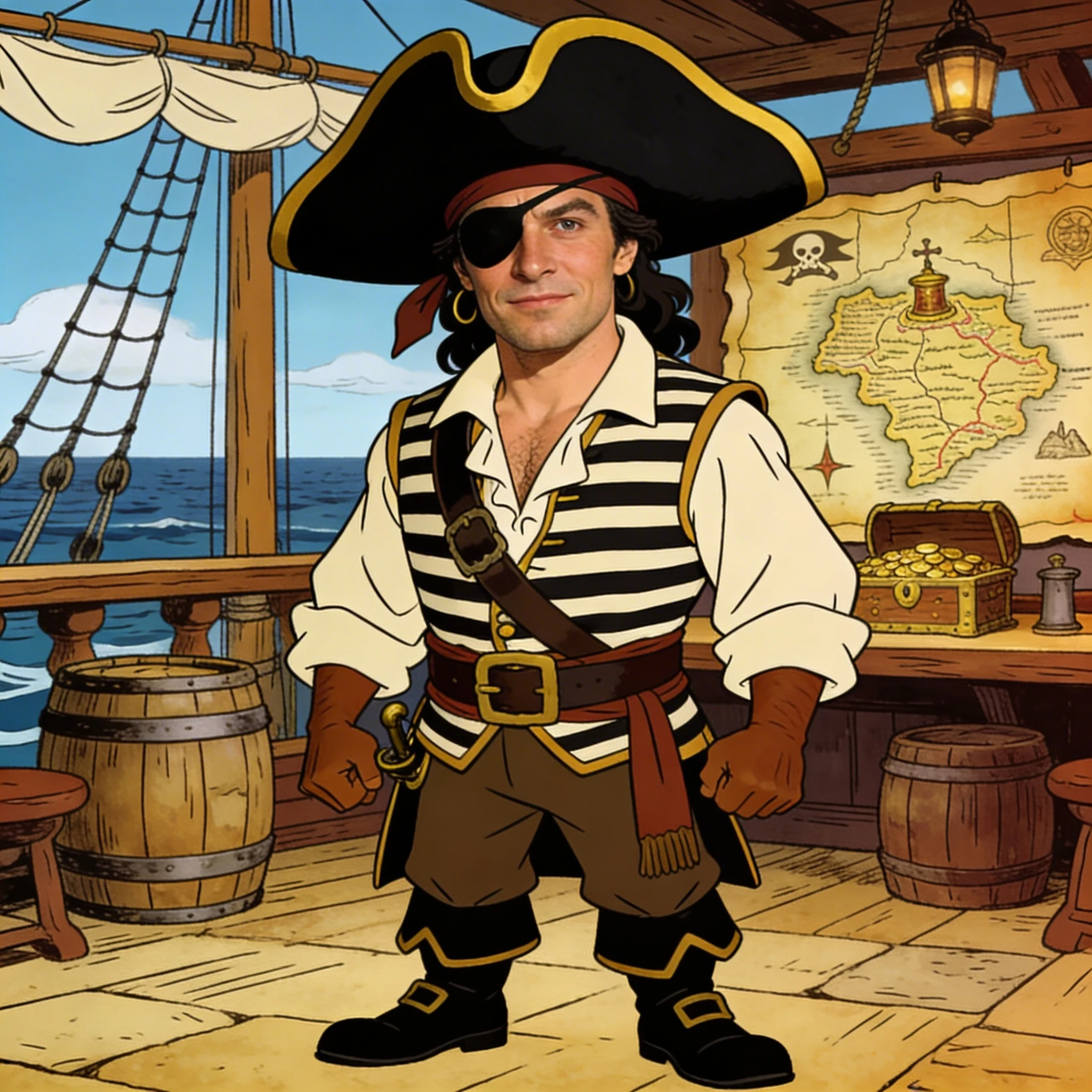 Персонаж в стиле мультфильма «Остров сокровищ» — Seedream 4.5 промт