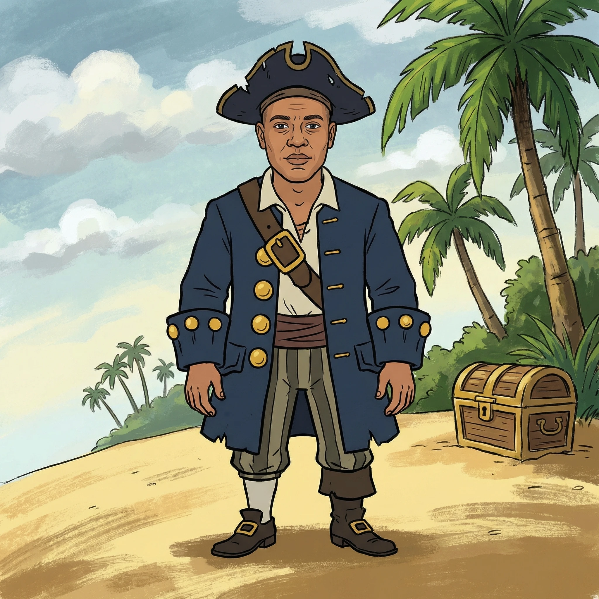 Персонаж в стиле мультфильма «Остров Сокровищ» — Nano Banana Pro промт