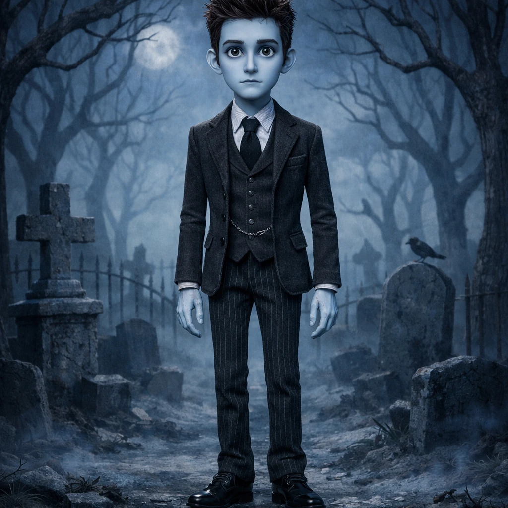 Персонаж в стиле мультфильма «Труп невесты» — GPT Image 1.5 промт