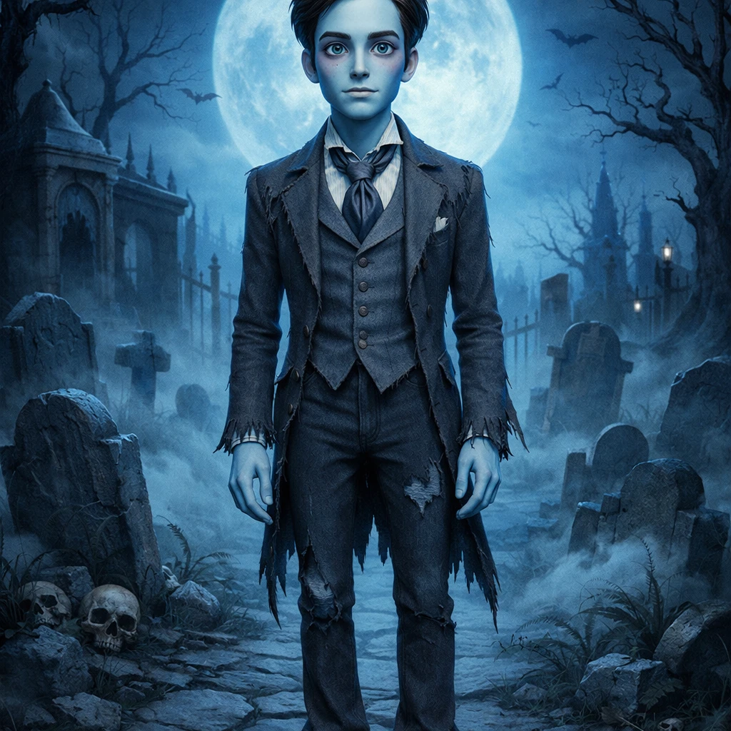 Персонаж в стиле мультфильма «Труп невесты» — GPT Image 1.5 промт