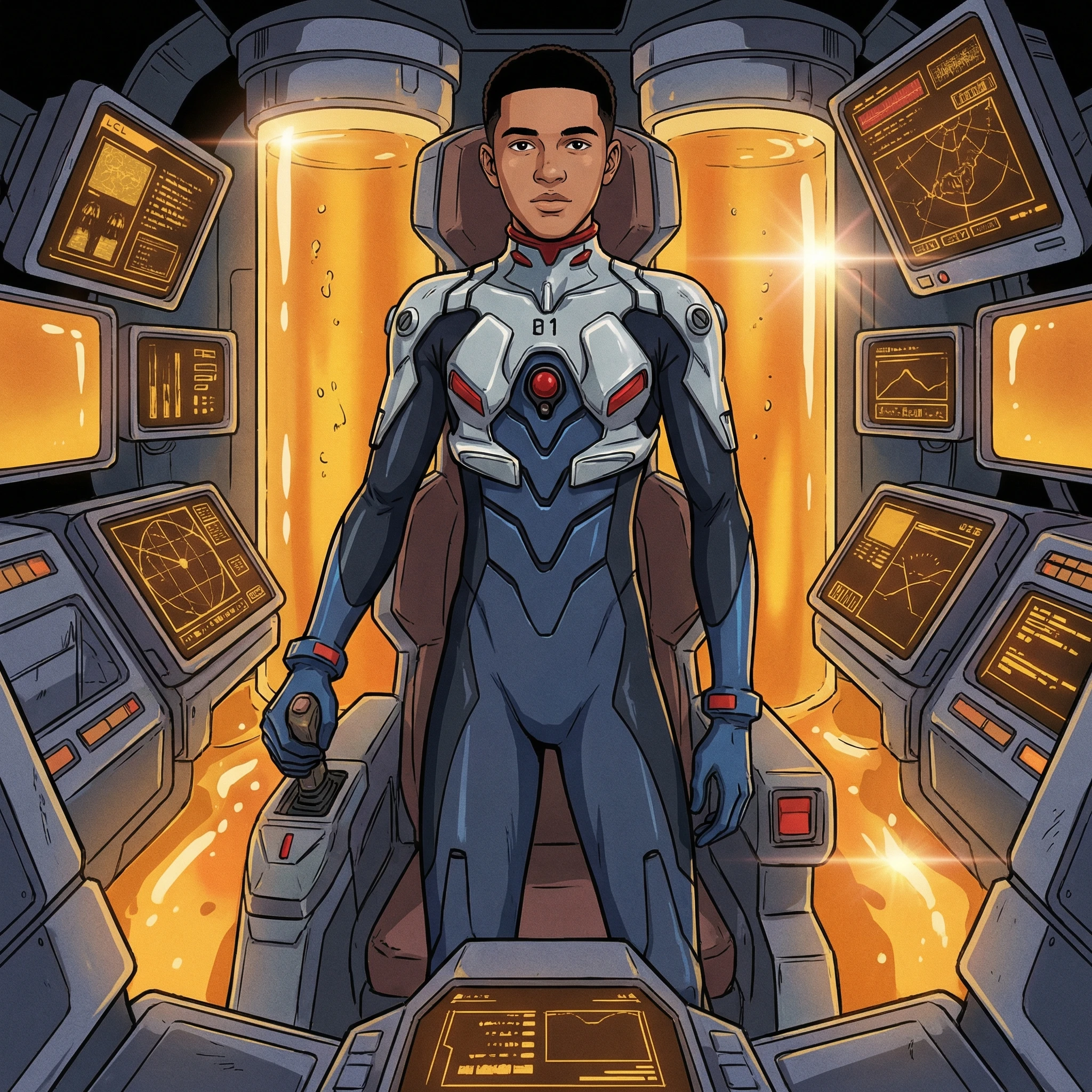 Пилот меха-робота в стиле Евангелиона — Nano Banana Pro промт