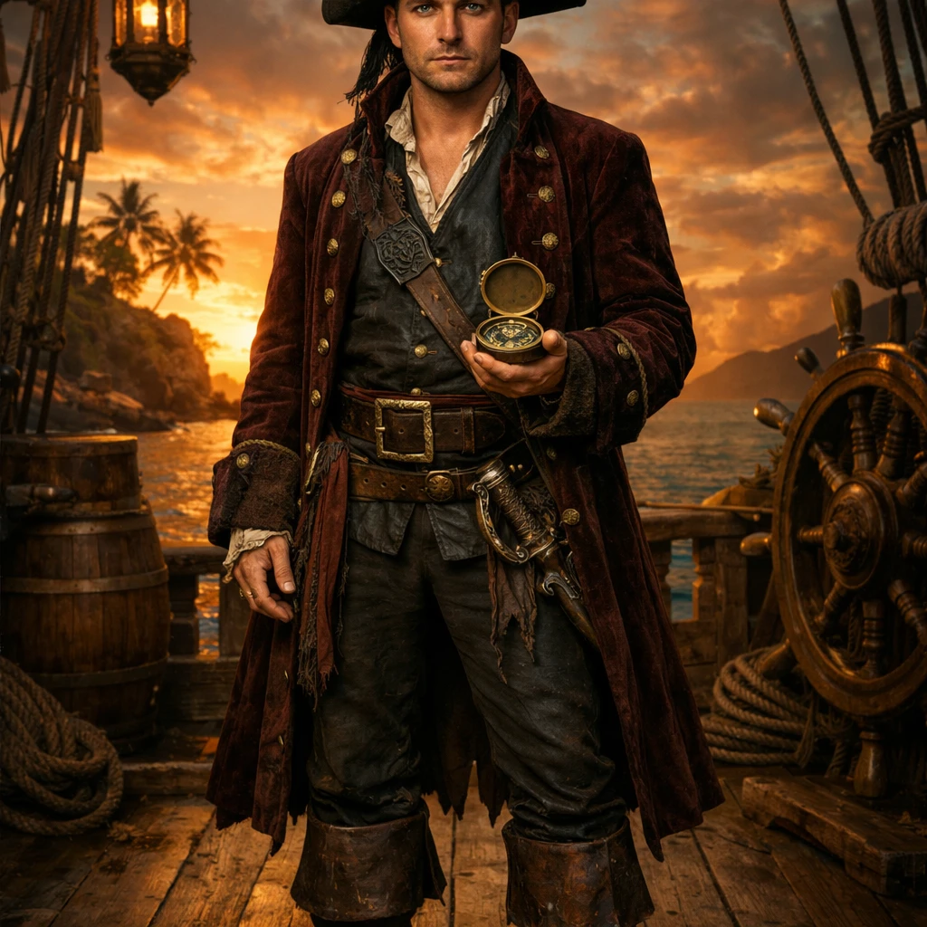 Пиратский капитан Карибского моря — GPT Image 1.5 промт
