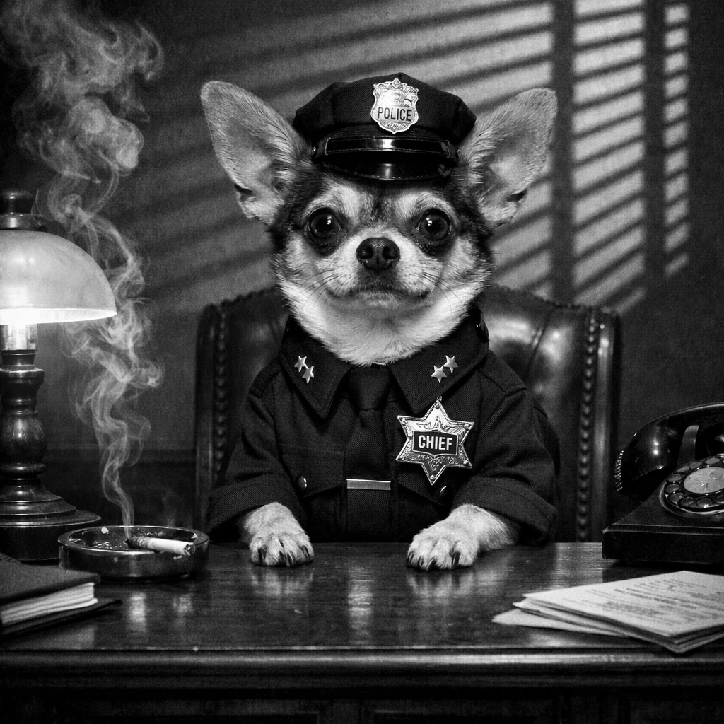 Питомец в кабинете детектива 40-х — GPT Image 1.5 промт
