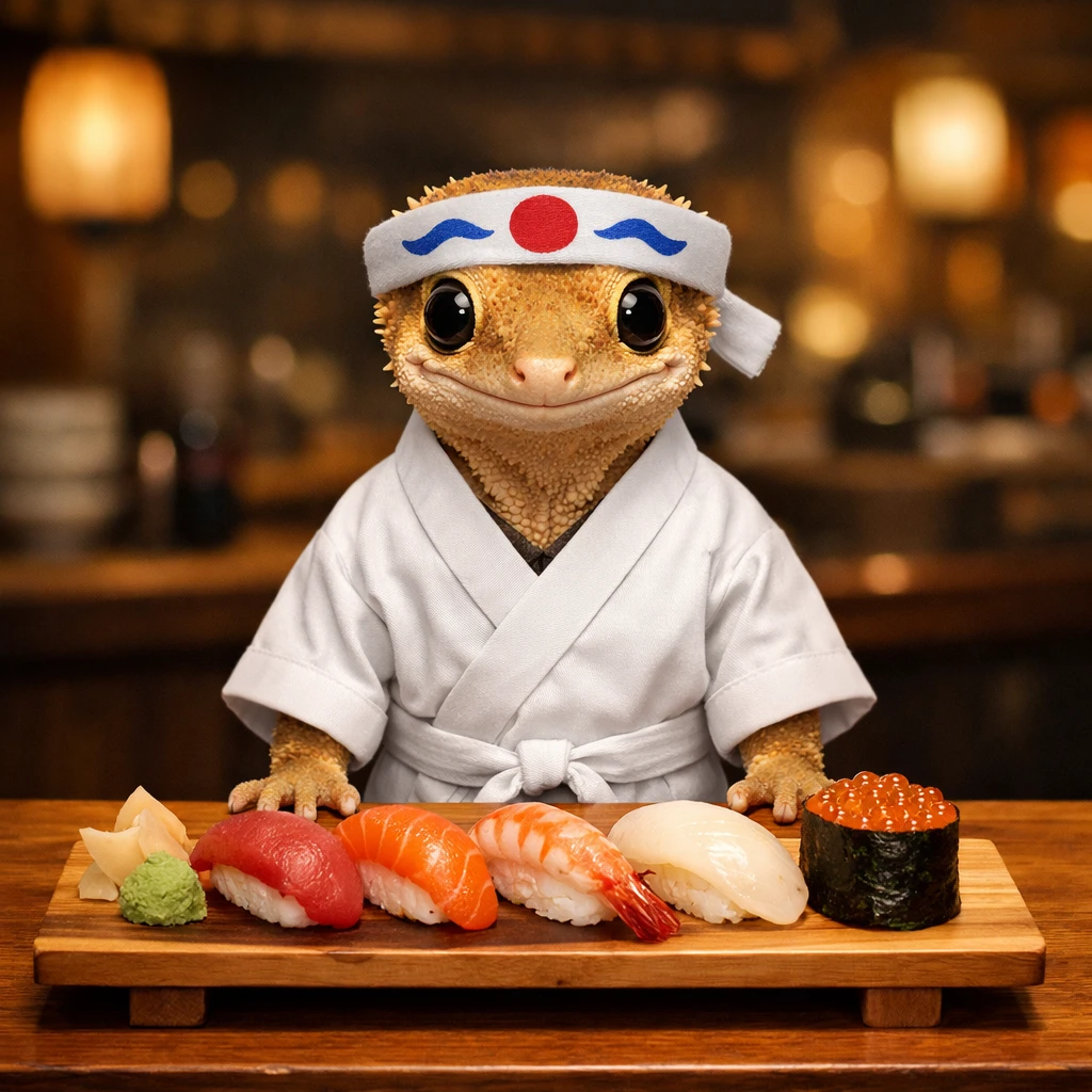 Питомец в образе суши-шефа в Токио — GPT Image 1.5 промт