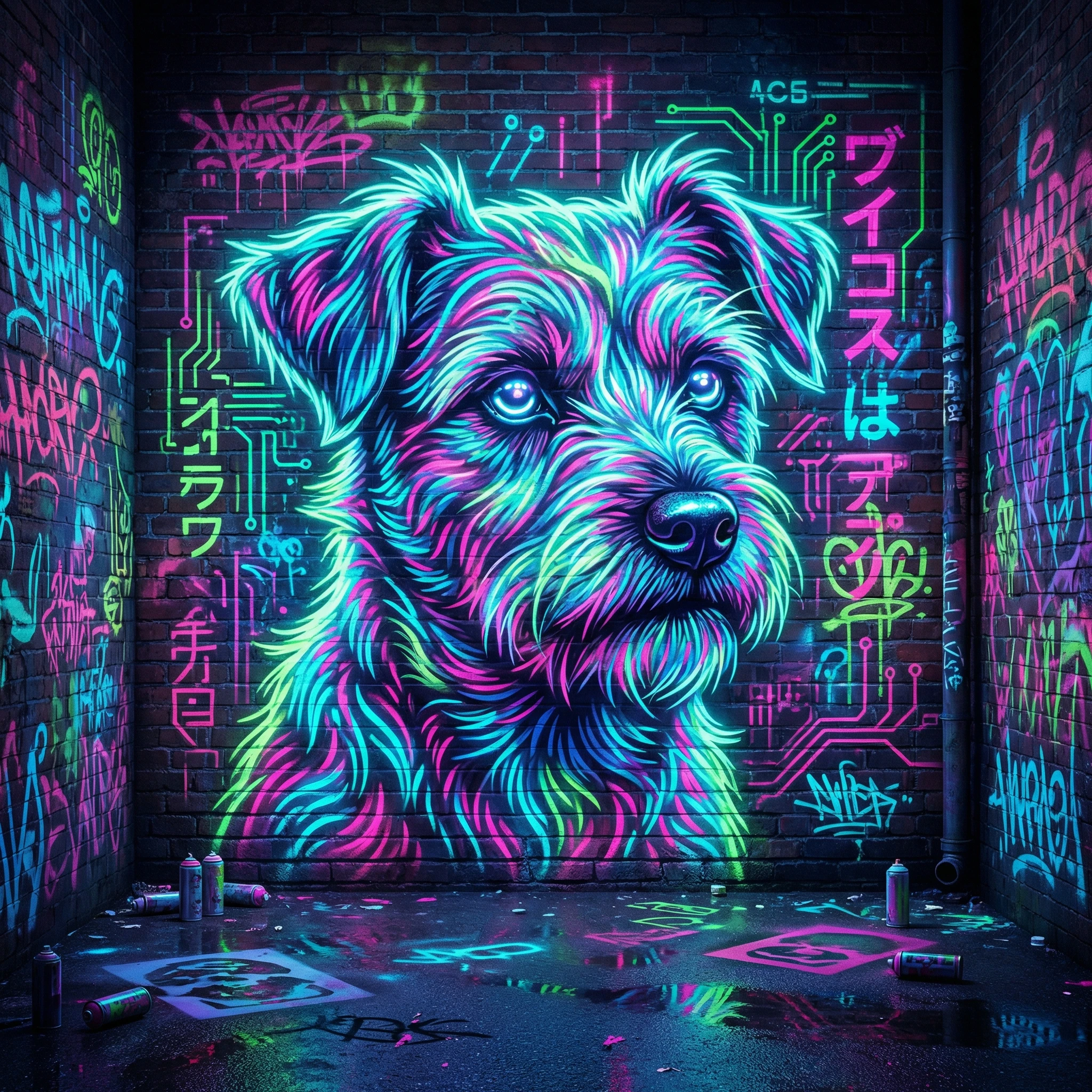 Питомец в стиле кибер-панк граффити — Nano Banana Pro промт