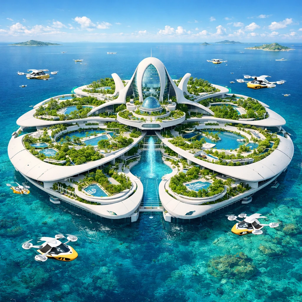 Плавающий город в стиле 'Бионика' — GPT Image 1.5 промт