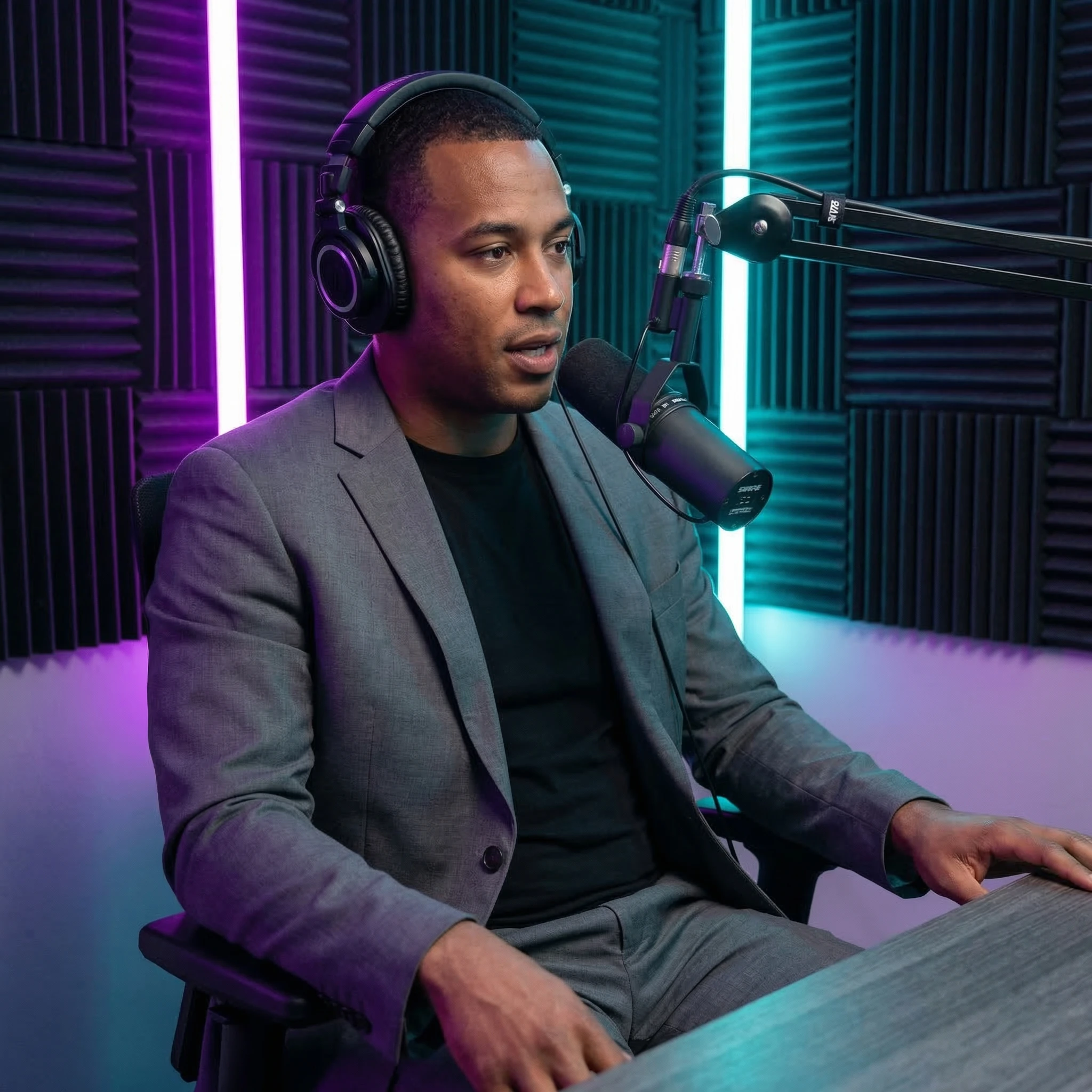 Подкастер в современной студии — Nano Banana Pro промт