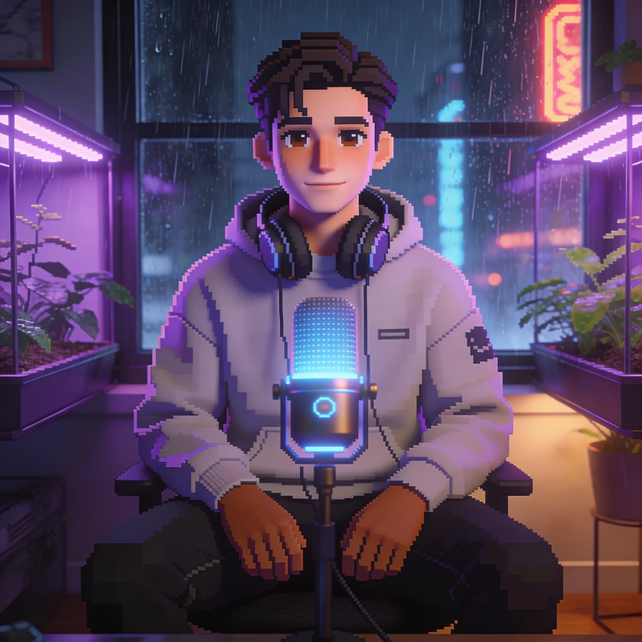 Подкастер в стиле Cyber-Lofi — Seedream 4.5 промт