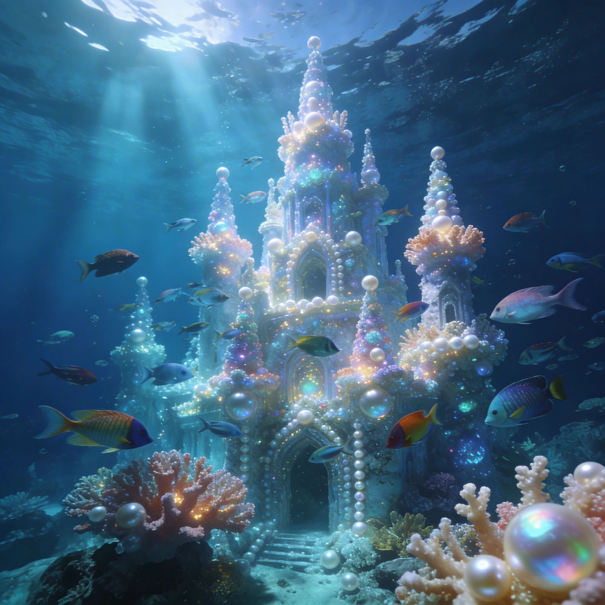 Подводный замок из кораллов и жемчуга — Seedream 4.5 промт