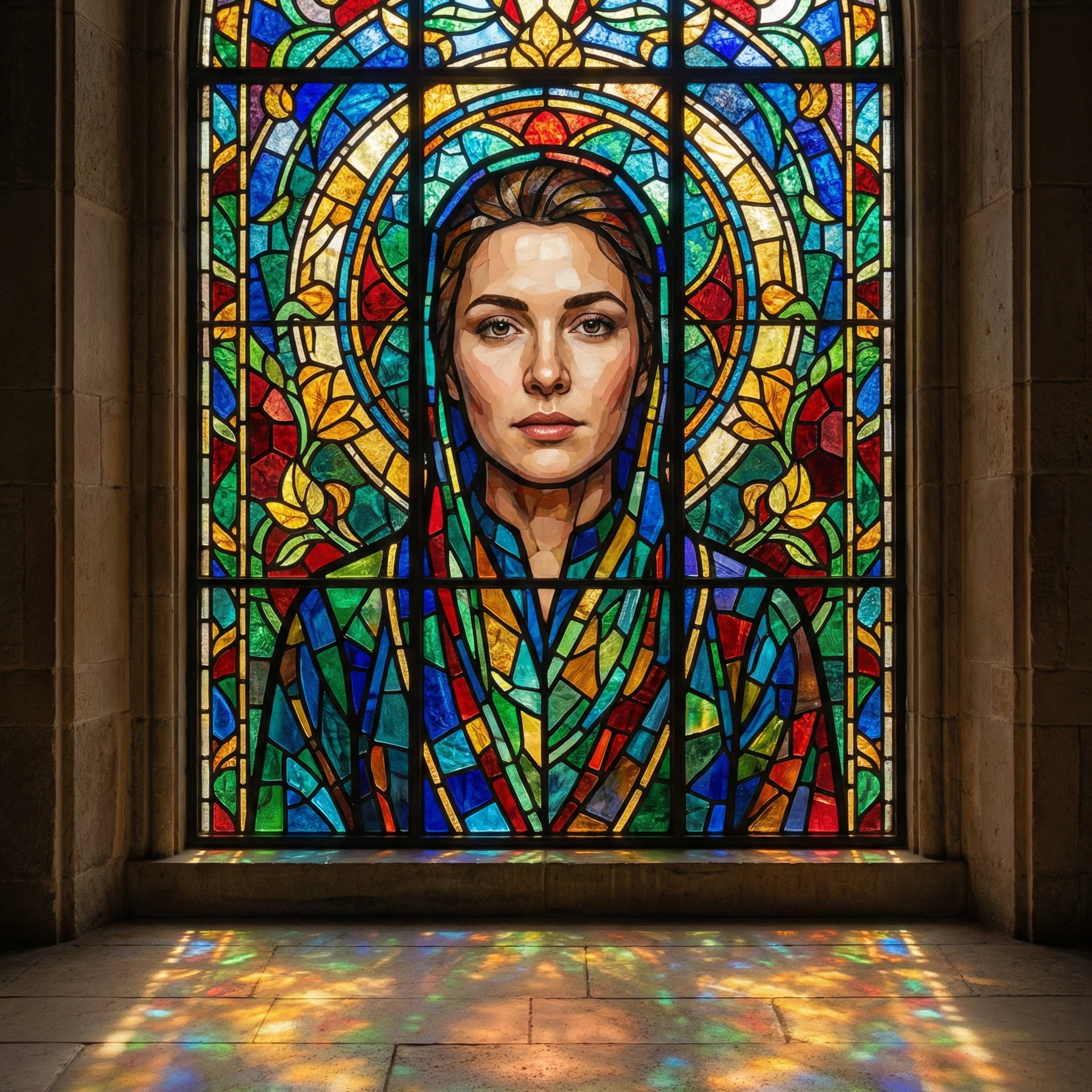 Портрет в стиле витражной мозаики — Nano Banana Pro промт