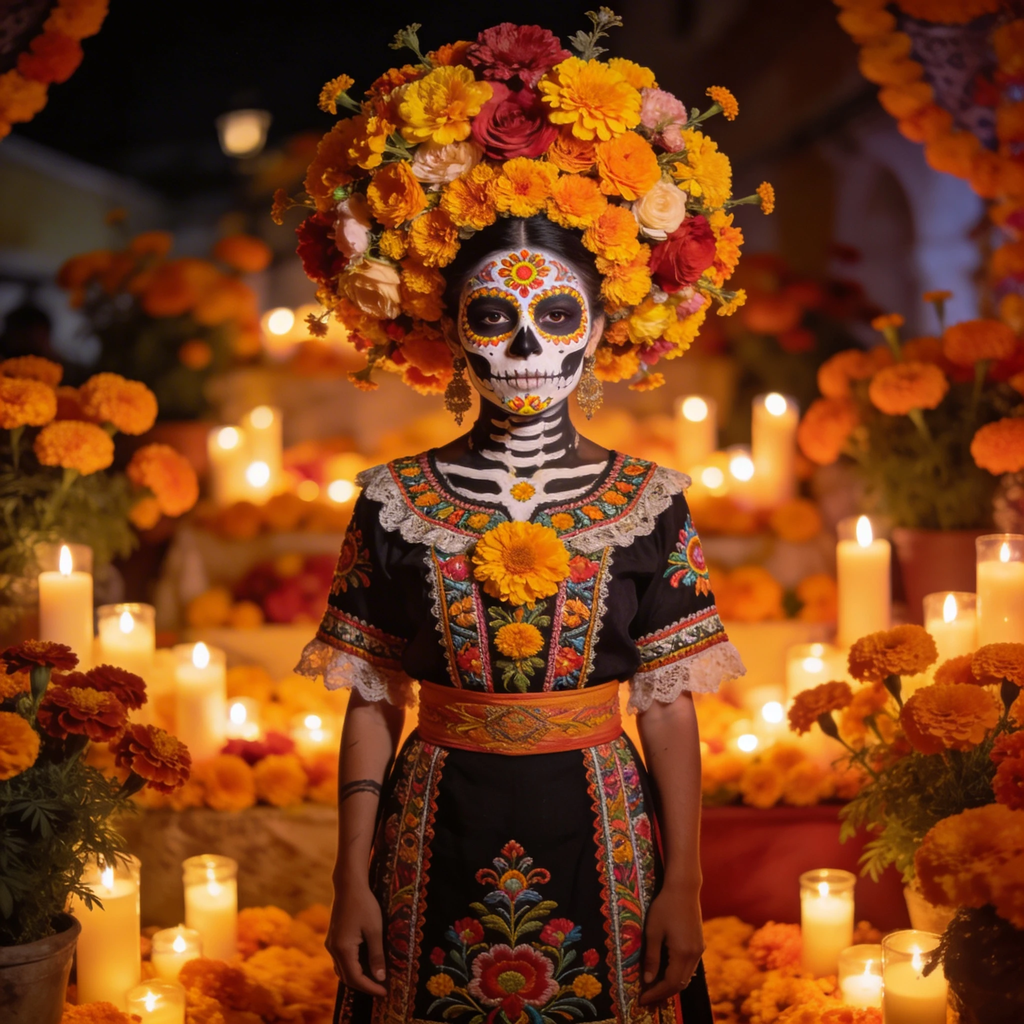 Празднование Дня Мертвых (Dia de los Muertos) — Seedream 4.5 промт