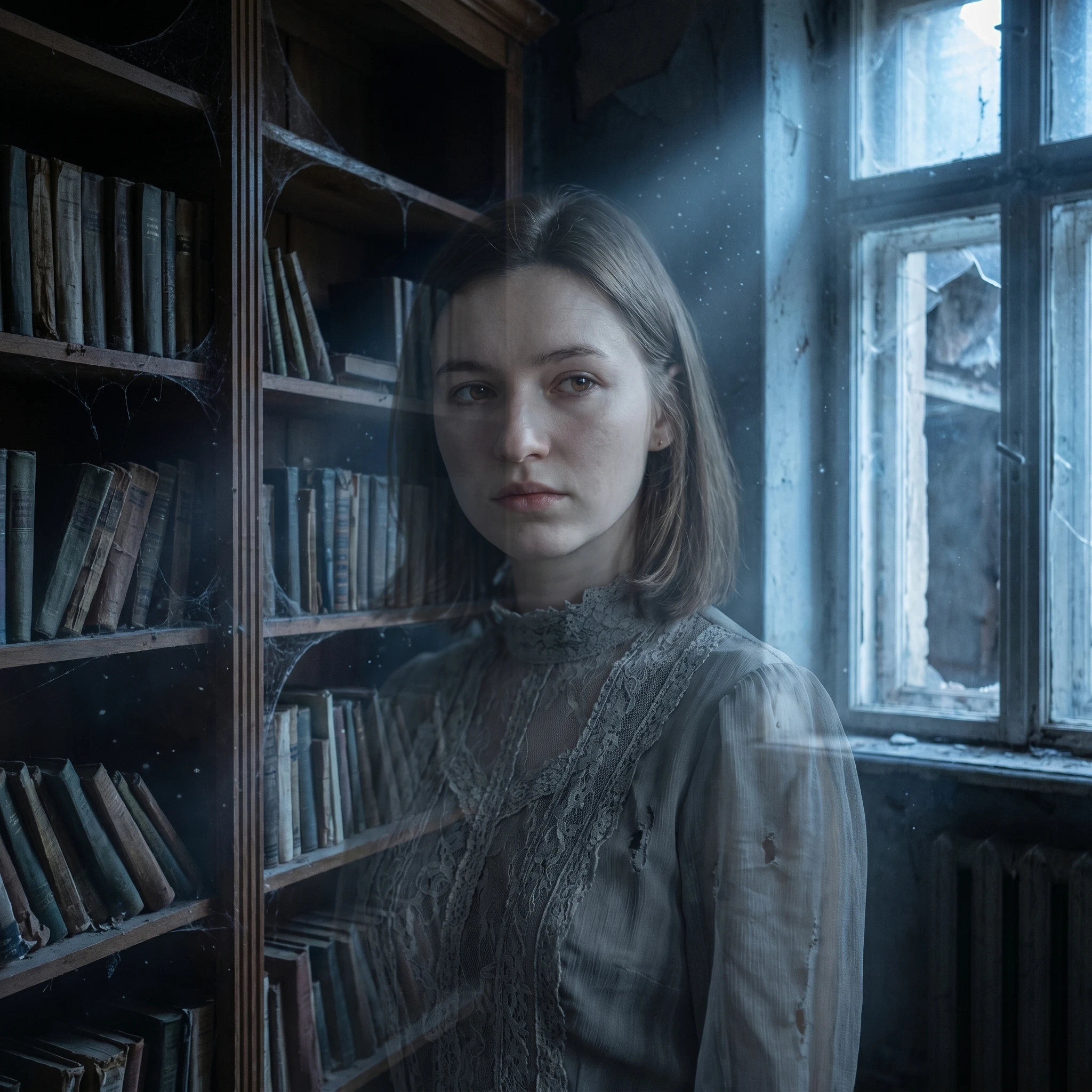 Призрак заброшенной библиотеки — Nano Banana Pro промт