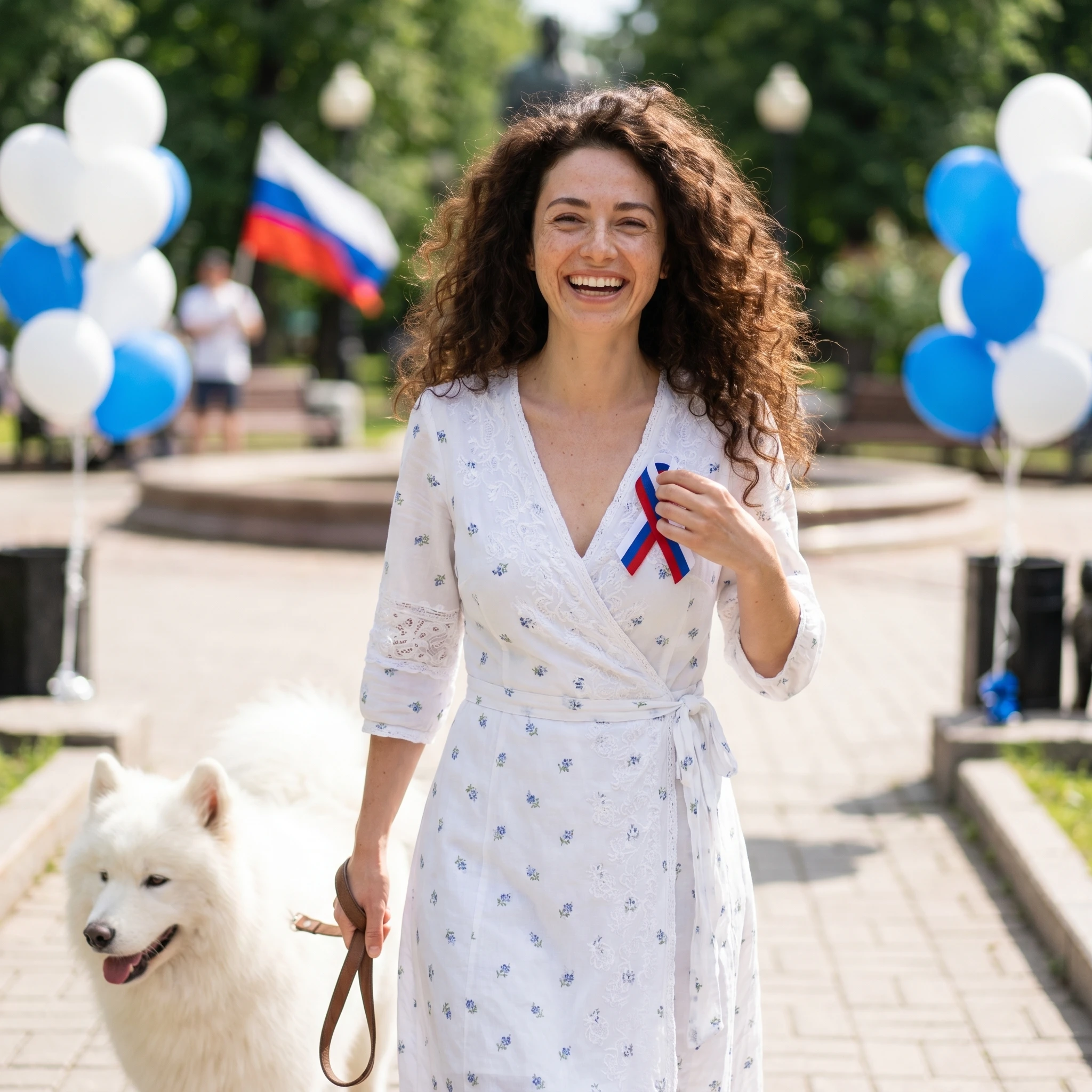 Прогулка с питомцем на День России — Nano Banana Pro промт
