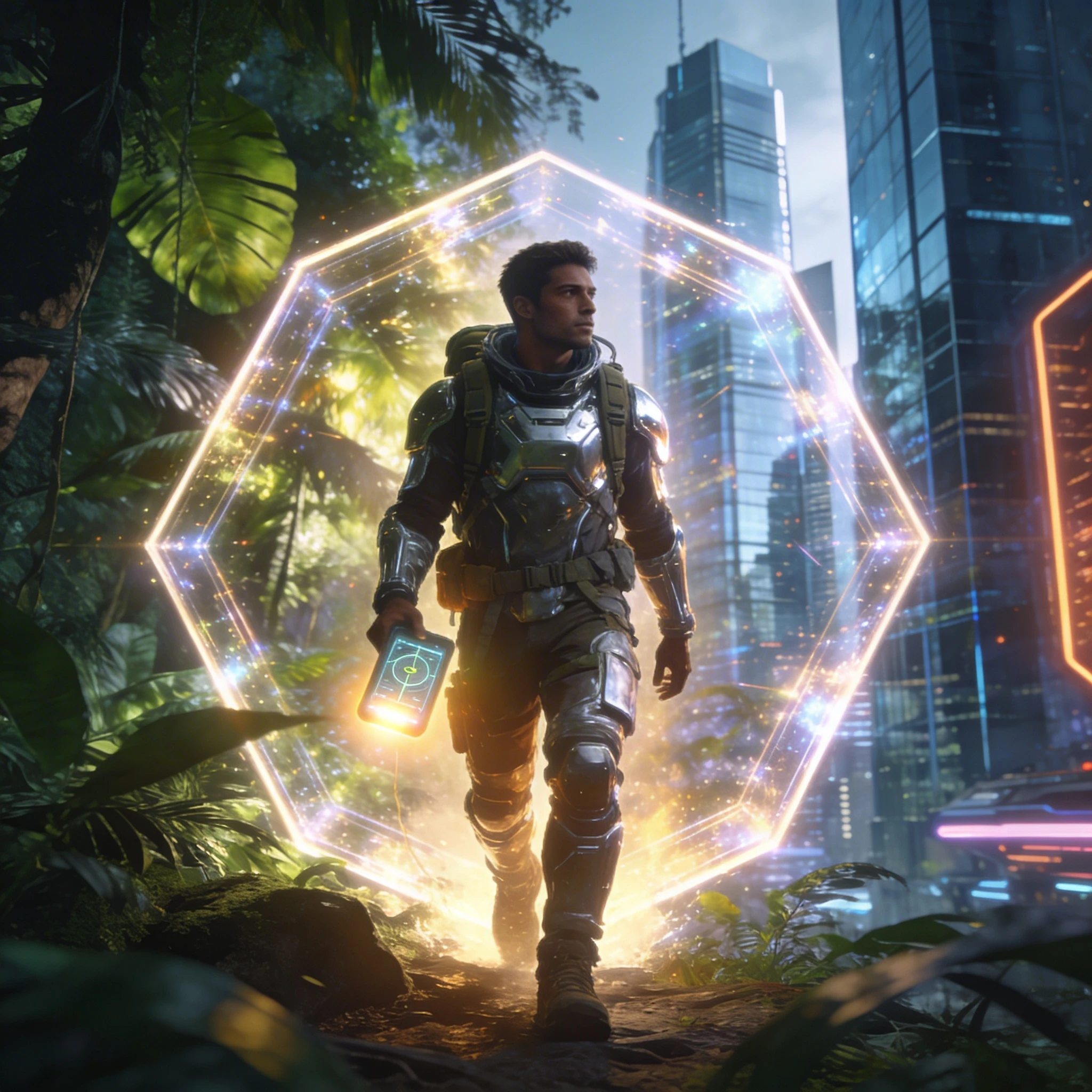 Путешественник через порталы в стиле Sci-Fi — Seedream 4.5 промт