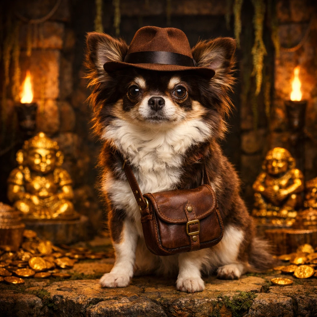 Пёс — искатель сокровищ Indiana Jones — GPT Image 1.5 промт