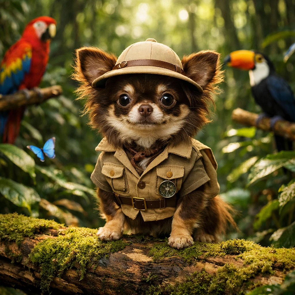 Пёс-исследователь в джунглях Амазонки — GPT Image 1.5 промт