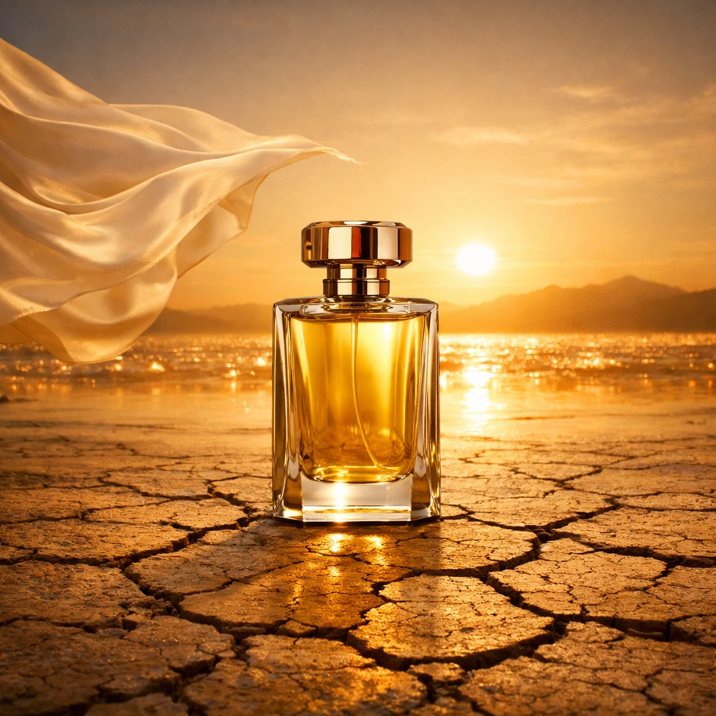 Рекламный плакат парфюма в пустыне — GPT Image 1.5 промт