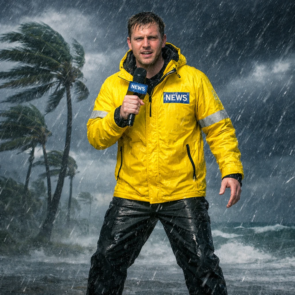 Репортер в центре урагана — GPT Image 1.5 промт