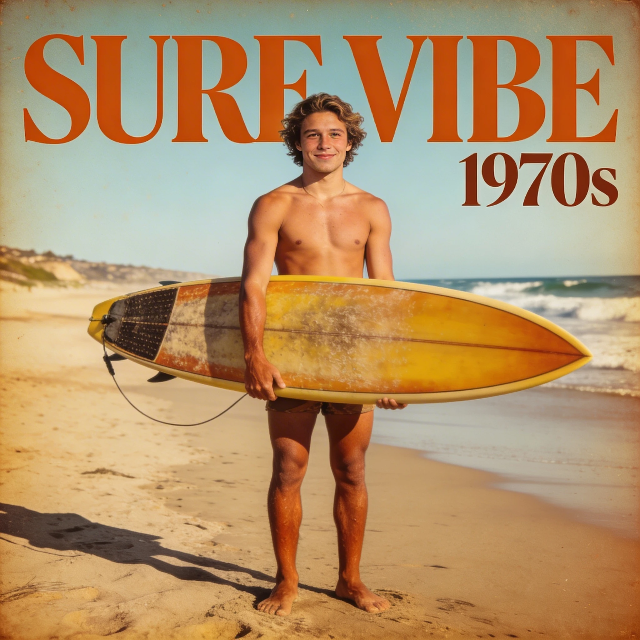 Ретро-обложка журнала о серфинге 70-х — Seedream 4.5 промт