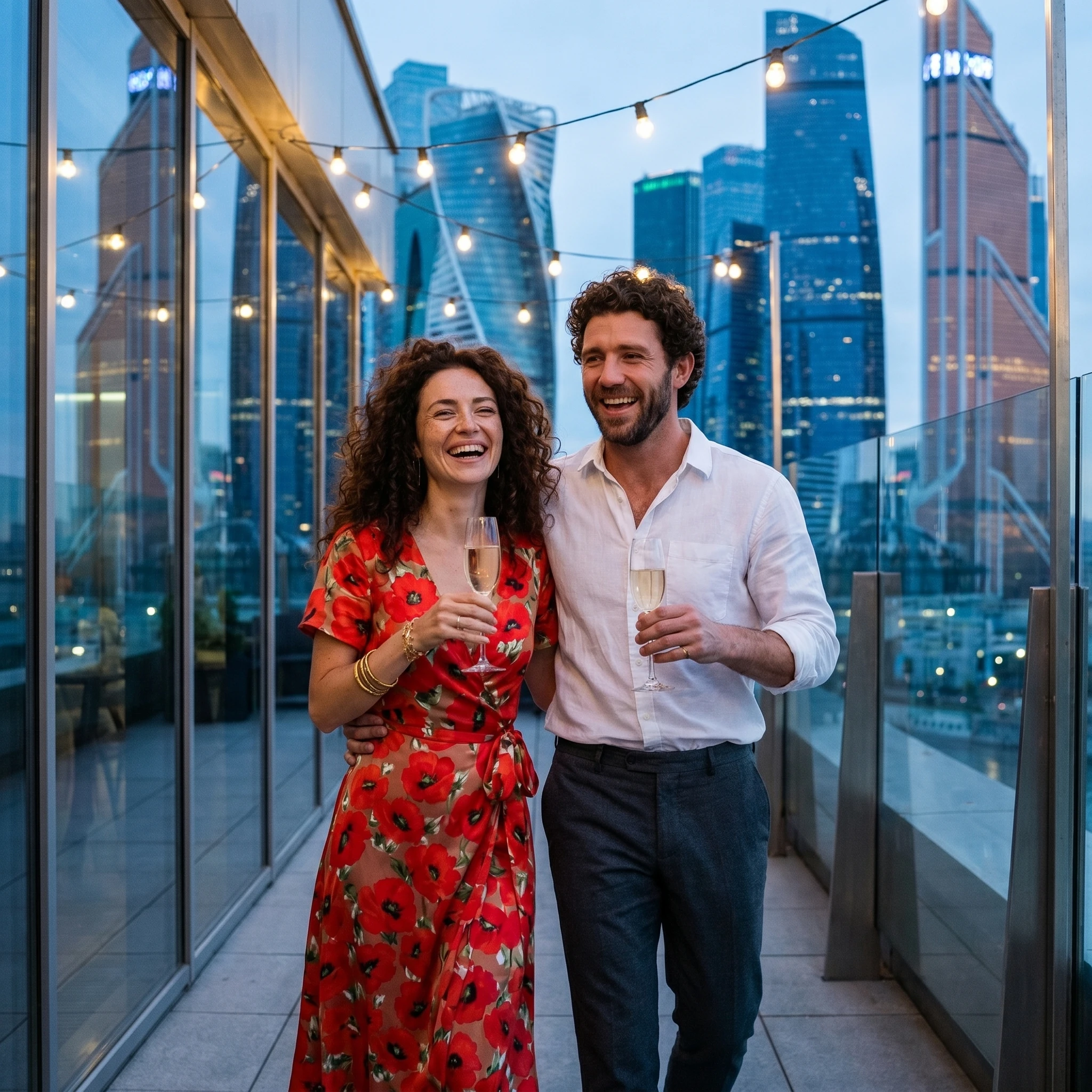 Романтика на крыше небоскреба — Nano Banana Pro промт