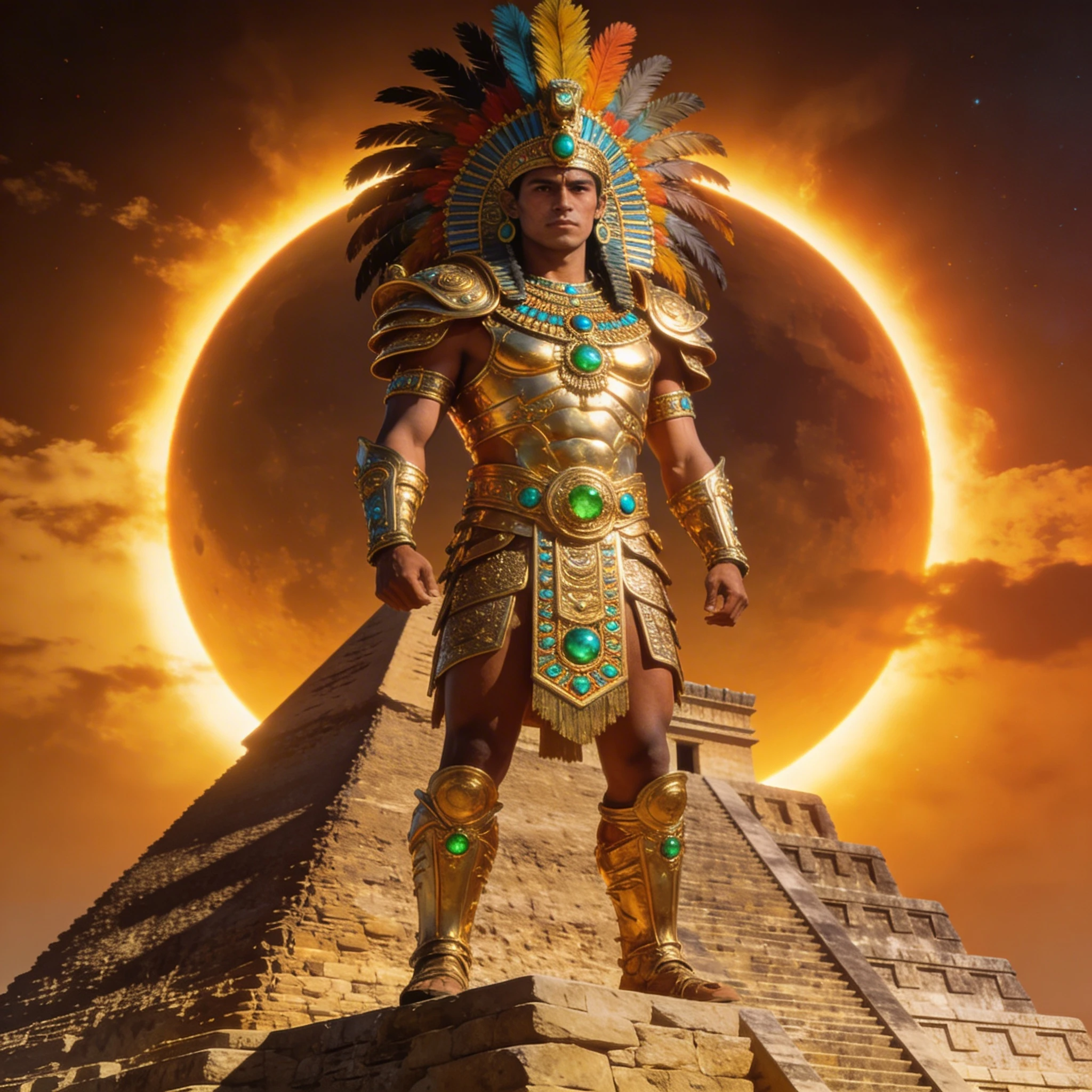 Рыцарь Солнца в доспехах из ацтекского золота — Seedream 4.5 промт