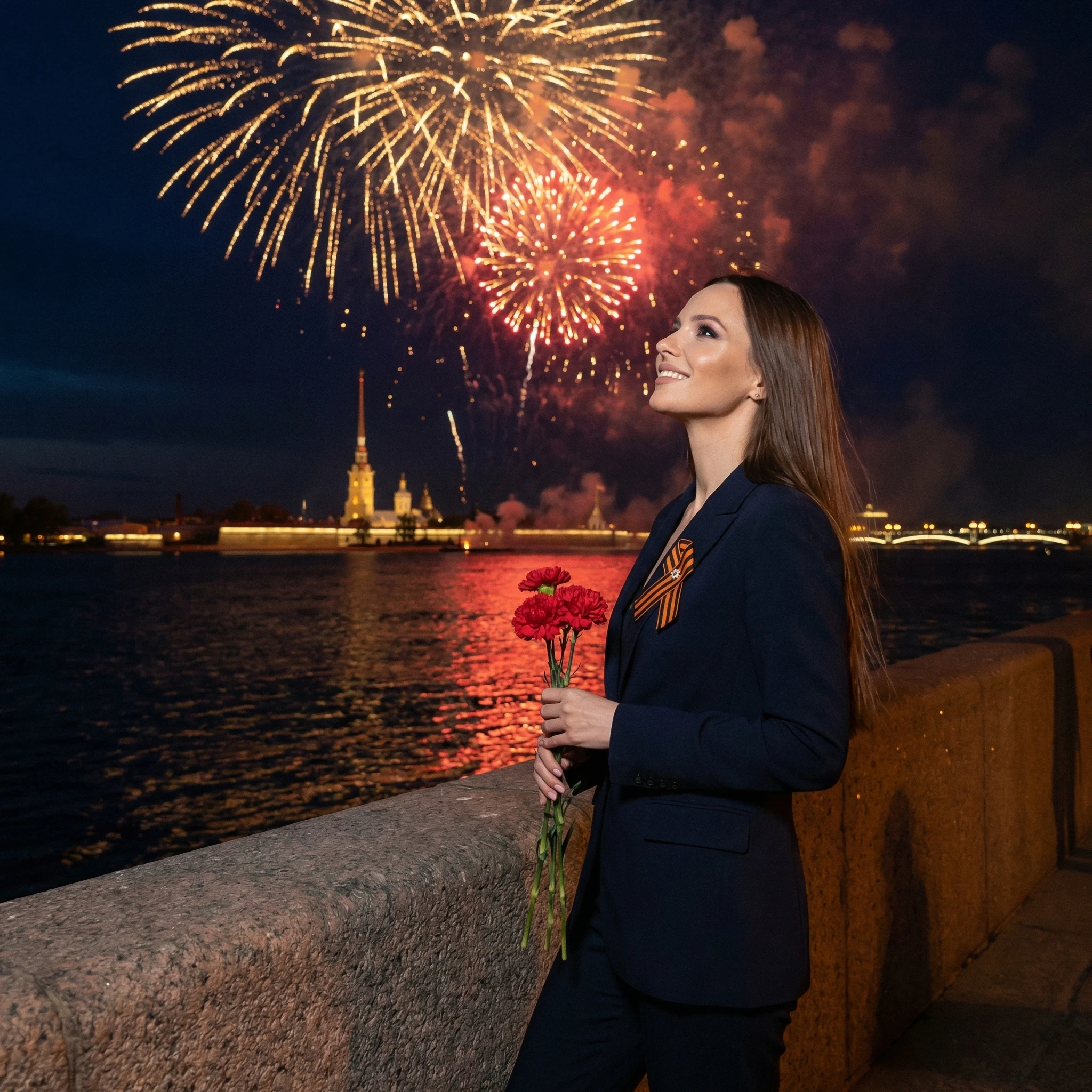 Салют Победы на набережной Невы — Nano Banana Pro промт