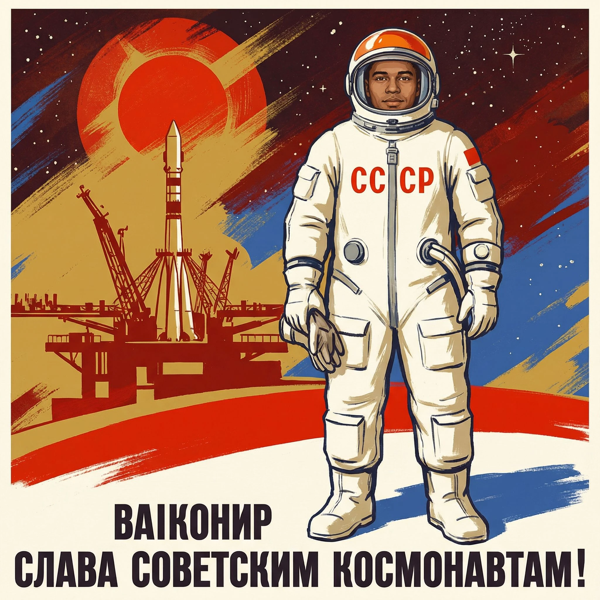 Советский космонавт в стиле ретро-футуризма — Nano Banana Pro промт