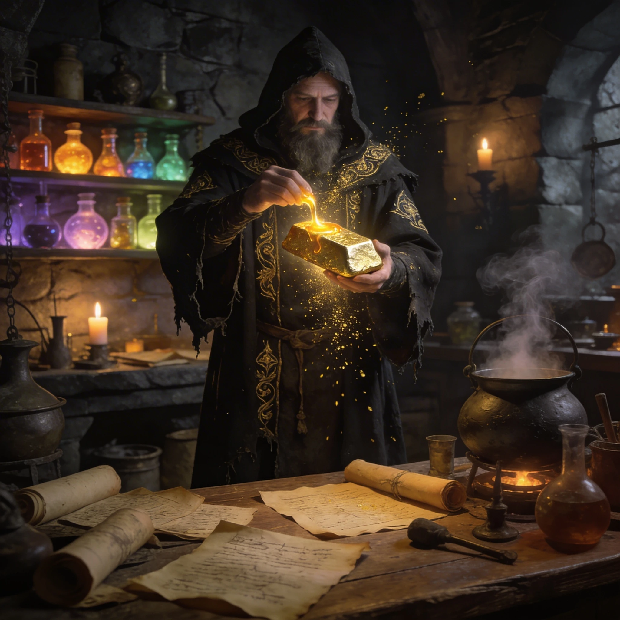 Средневековый алхимик в лаборатории — Seedream 4.5 промт