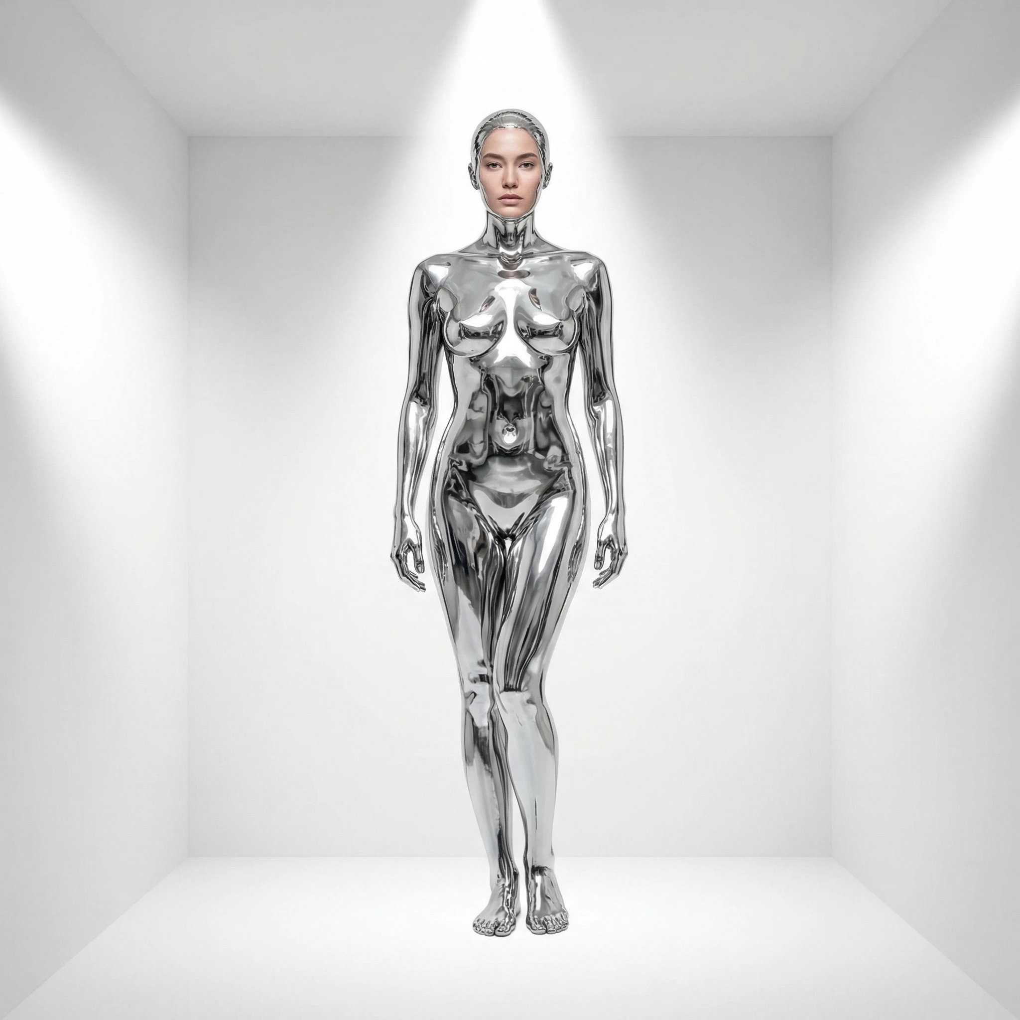 Статуя из жидкого ртутного серебра — Nano Banana Pro промт