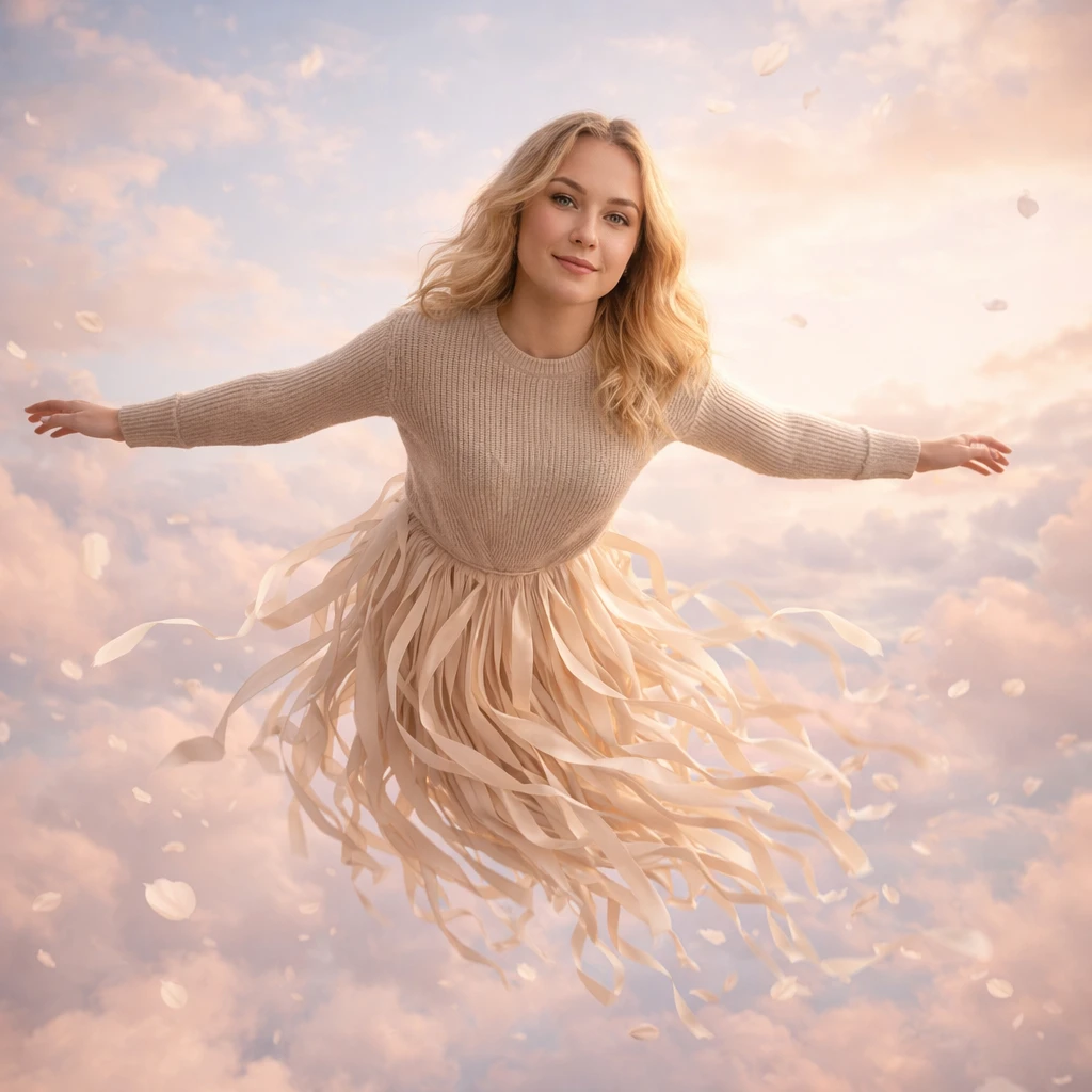 Сюрреалистичный полёт: Ветер и Ленты — GPT Image 1.5 промт