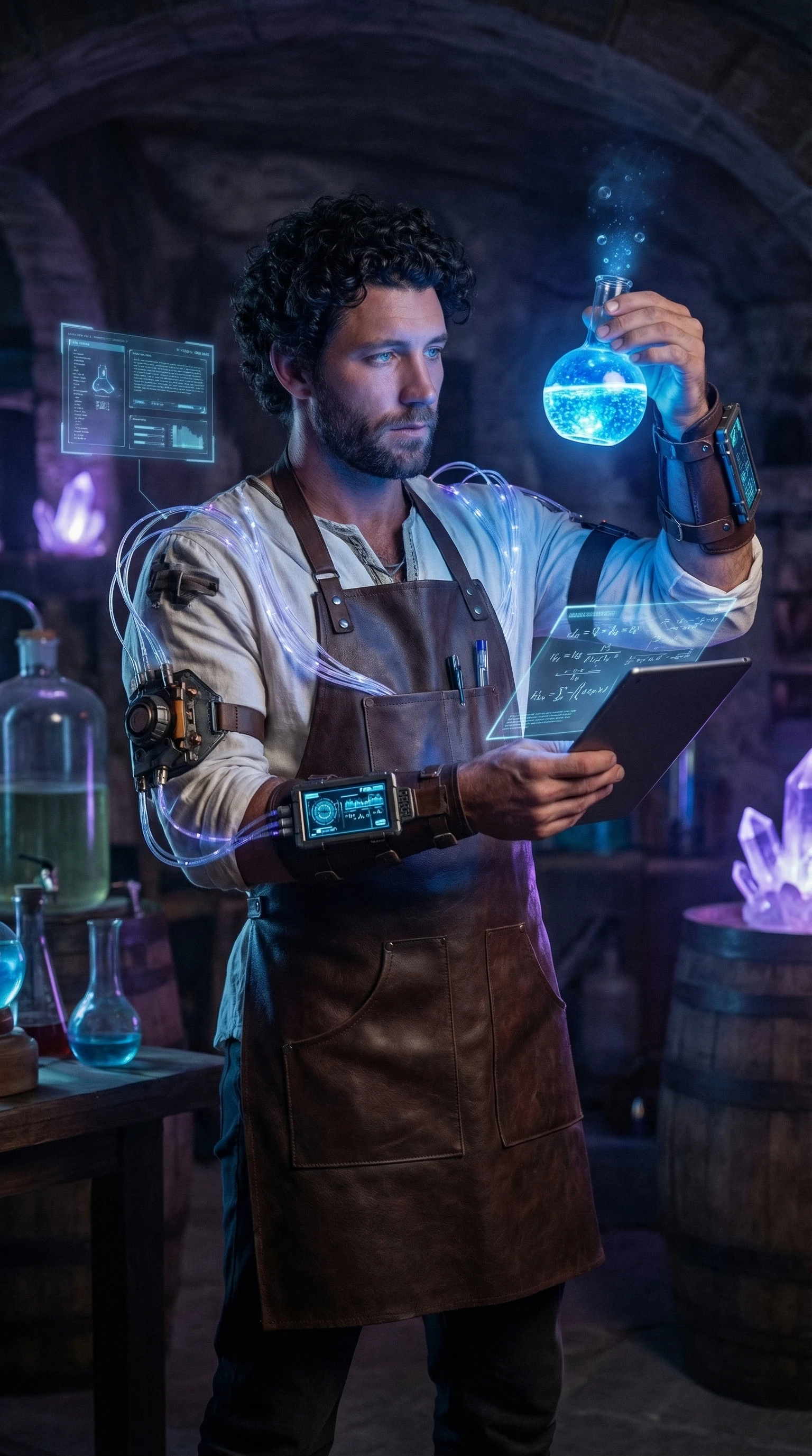 Техно-алхимик из кибер-подземелья — Nano Banana Pro промт