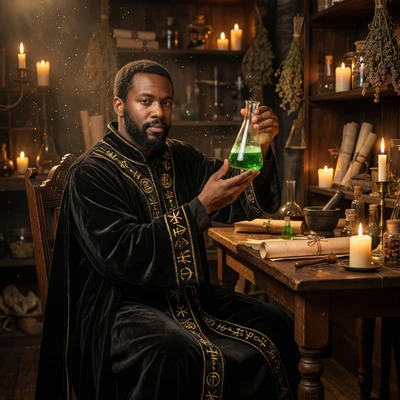 Алхимик в мистической лаборатории — AI промт для Nano Banana Pro