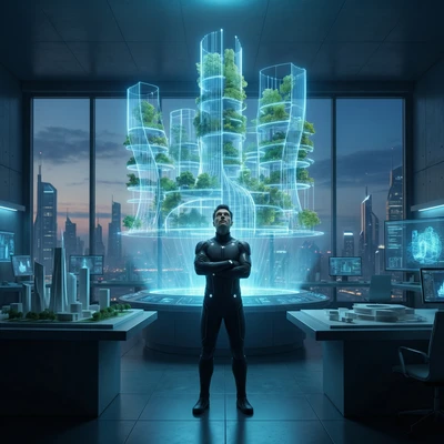 Архитектор будущего: Световые города — AI промт для Nano Banana Pro