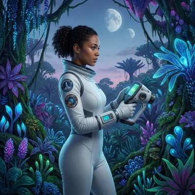 Астробиолог на экзопланете — AI промт для Nano Banana Pro