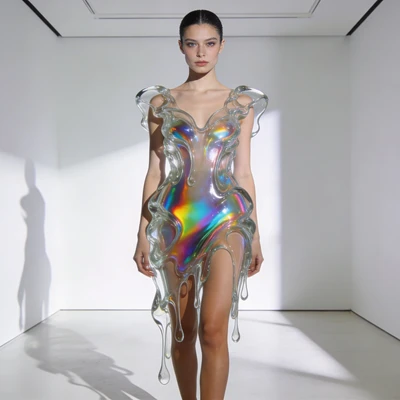 Авангардная мода: Платье из жидкого стекла — AI промт для Seedream 4.5