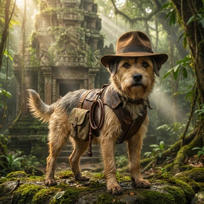 Бегемот-путешественник в стиле Индианы Джонса — AI промт для Nano Banana Pro